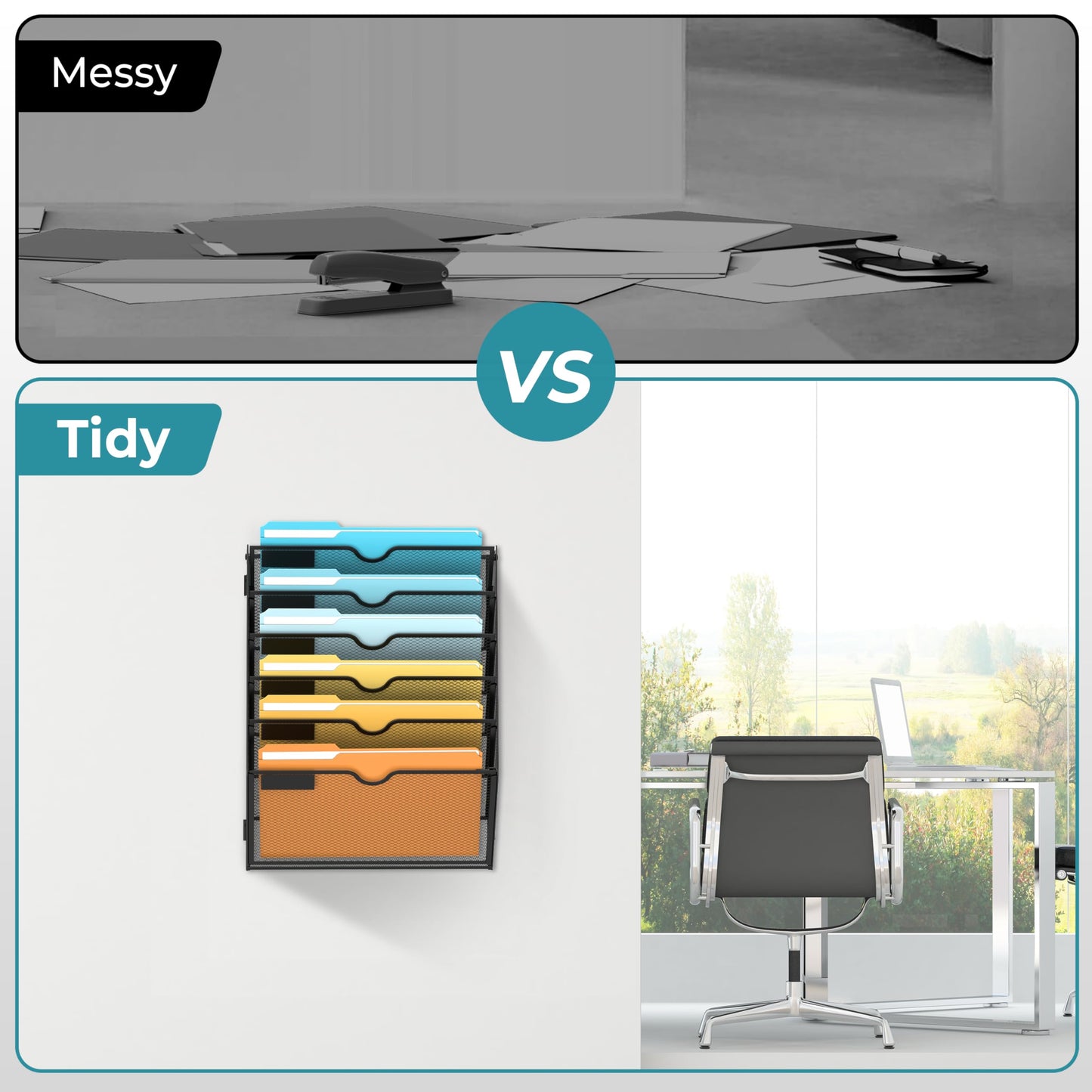 SUPEASY 6-Tier Wall File Organizer Mesh Office Mail Holder, Hanging Wall Organizer Magazine Rack for Office Black