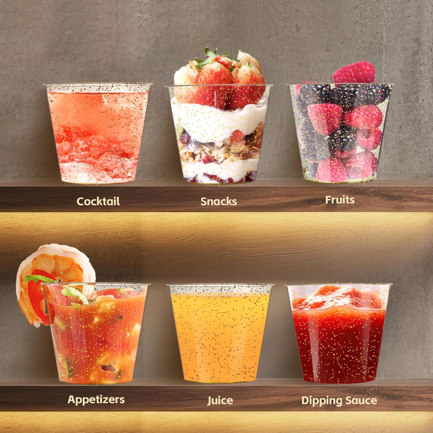 Byvivace [1000 Pack 1oz Shot Glasses Disposable Cups, Gold Glitter Plastic Shot Glasses for Sauces & Dips, Shot Cups Ideal for Tequila, Whiskey, Wine Tasting, Vodka & Liquor