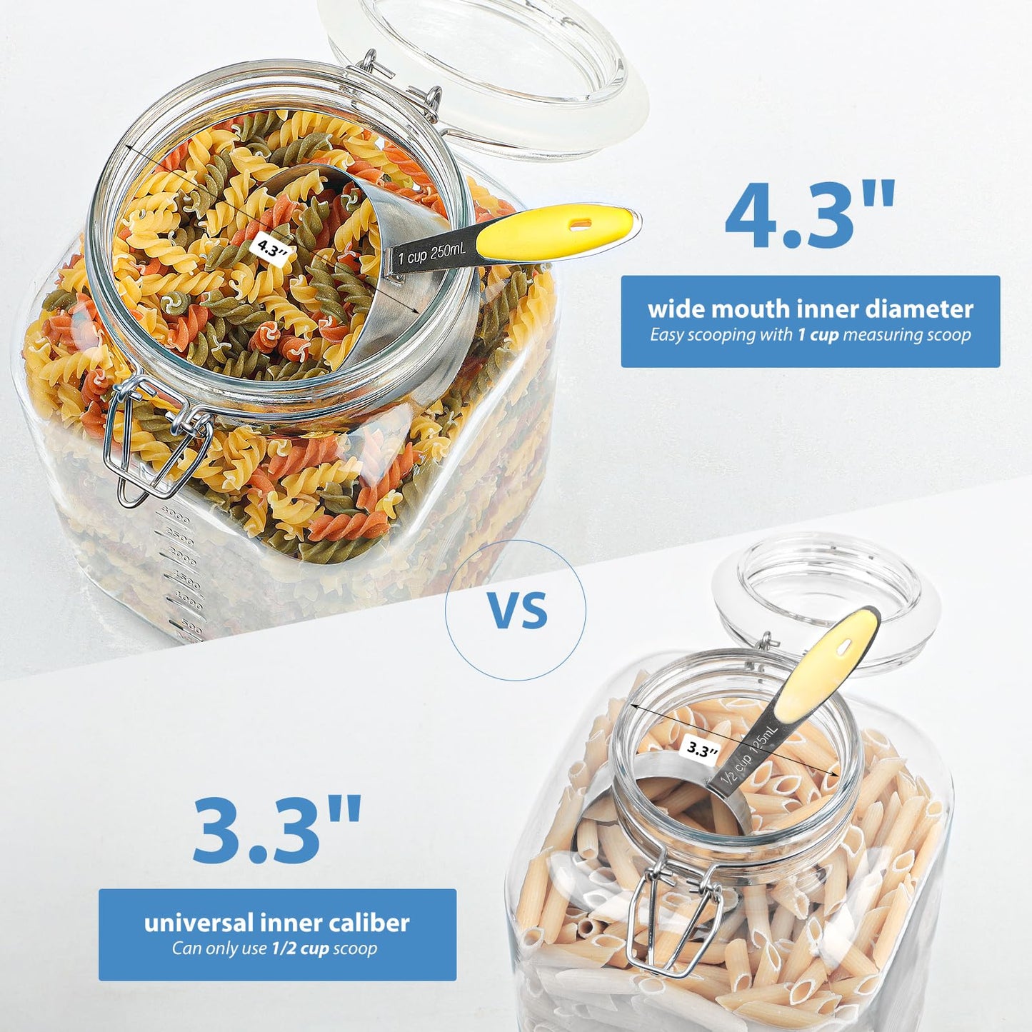 Sovietiep Wide Mouth Large Glass Jar with Airtight Lid, 1 Gallon Glass Jar w Hinged Lids and Scale Marks, Large Mason Jars w Labels and Gasket(for Kitchen Storage, Pickling, Fermenting), Set of 2