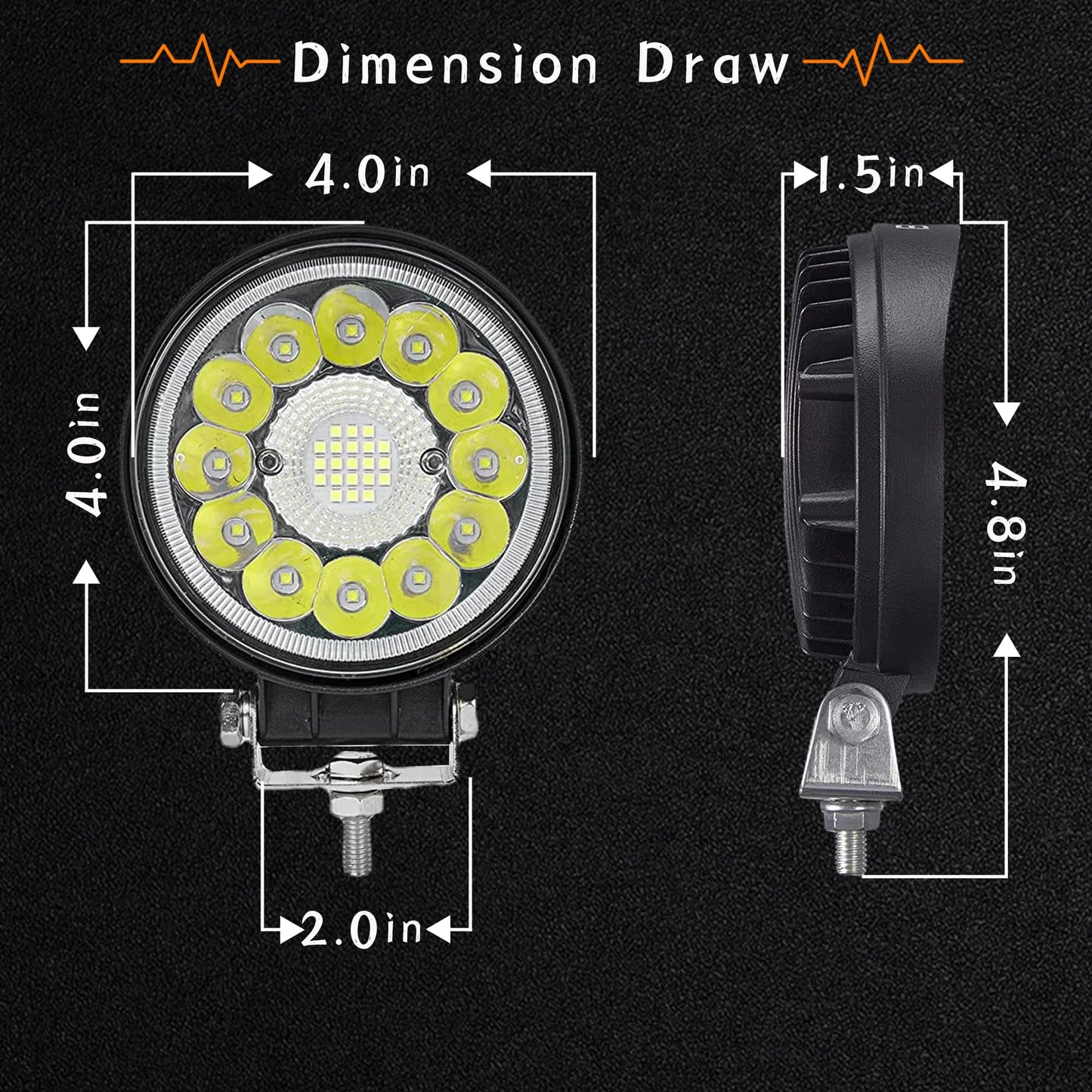 SAN YOUNG LED Light Pods for Trucks, 4 Inch LED Tractor Work Lights 120W Round Spot Off Road Driving Light for ATV UTV RV Golf Cart Lawn Mower SUV Offroad Lights, 4 Pack