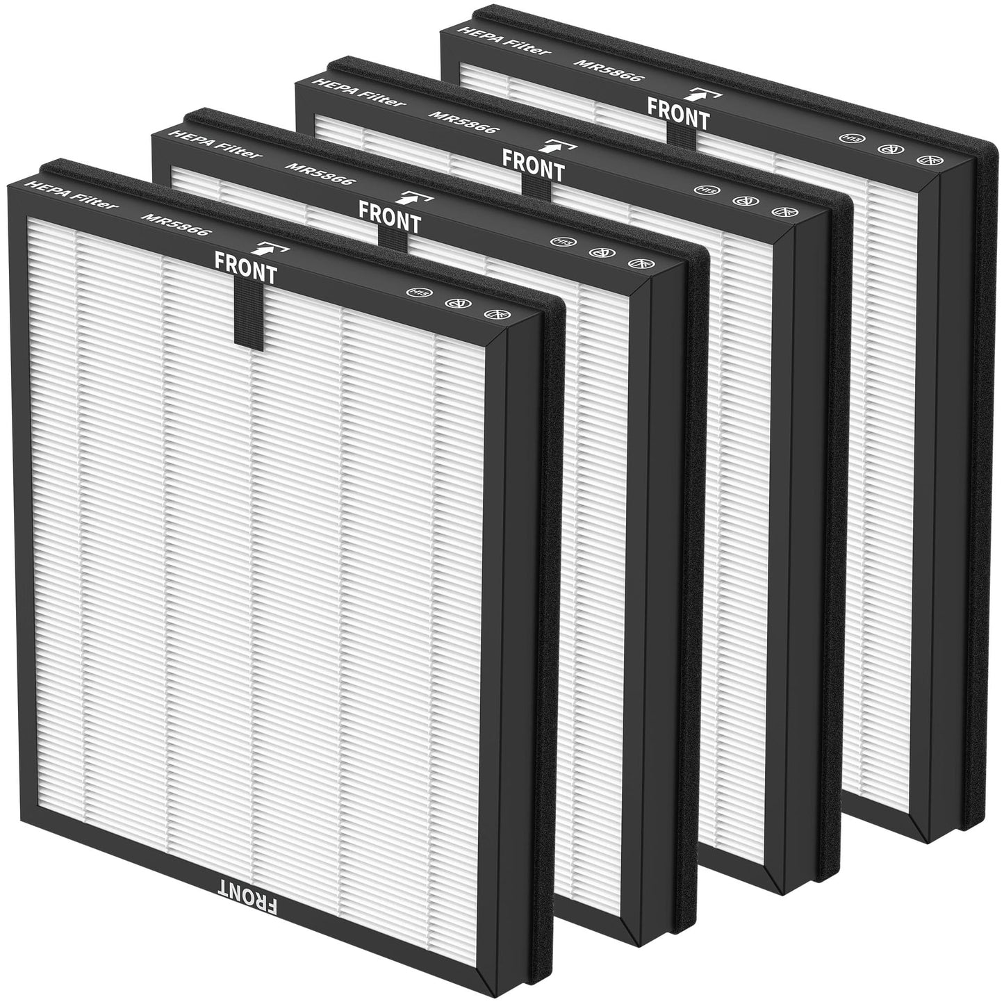 SAKEGDY 4 Pack MR5866 Replacement Filters, Compatible with MERONTE/FLANUR/MORENTO MR5866 Air Purifier, True HEPA Filter and Activated Carbon Filter, Original Version, White