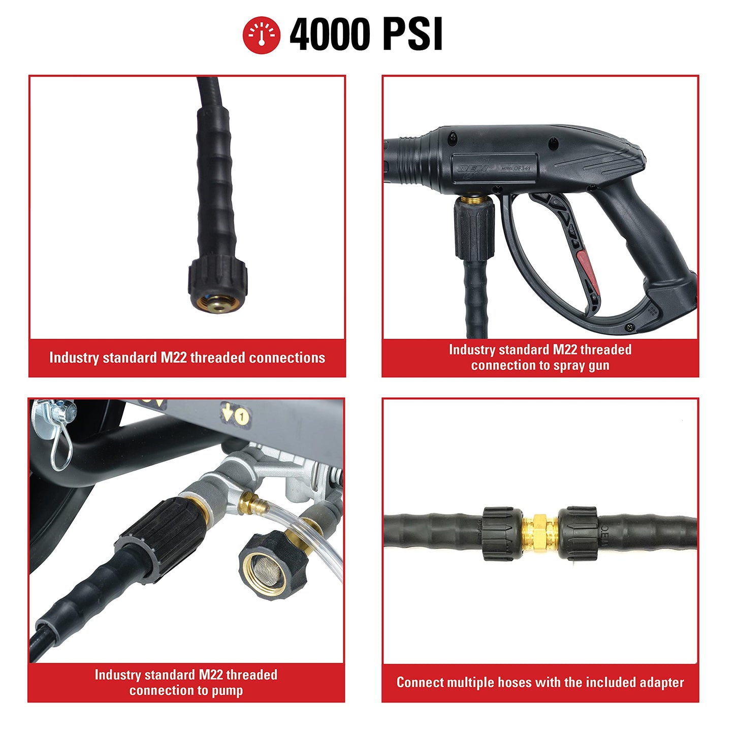 Simpson 41182 Santoprene Series 4000 PSI Pressure Washer Hose, Cold Water Use, 1/4 Inch by 25 Feet, Black