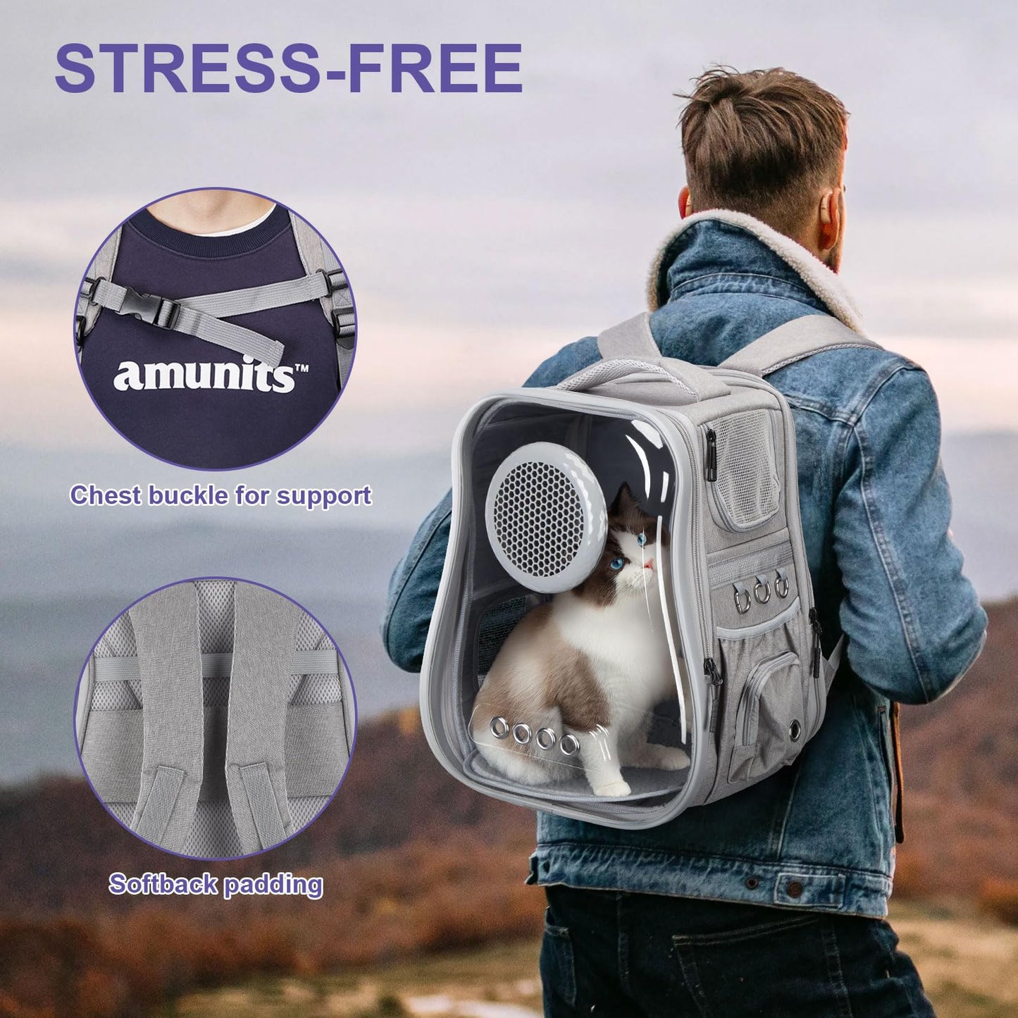Ownpets Cat Backpack Carrier, Breathable Bubble Pet Backpack for Cats and Small Dogs up to 15lbs, Transparent & Foldable Pet Carrier for Travel, Hiking, and Outdoor Adventures