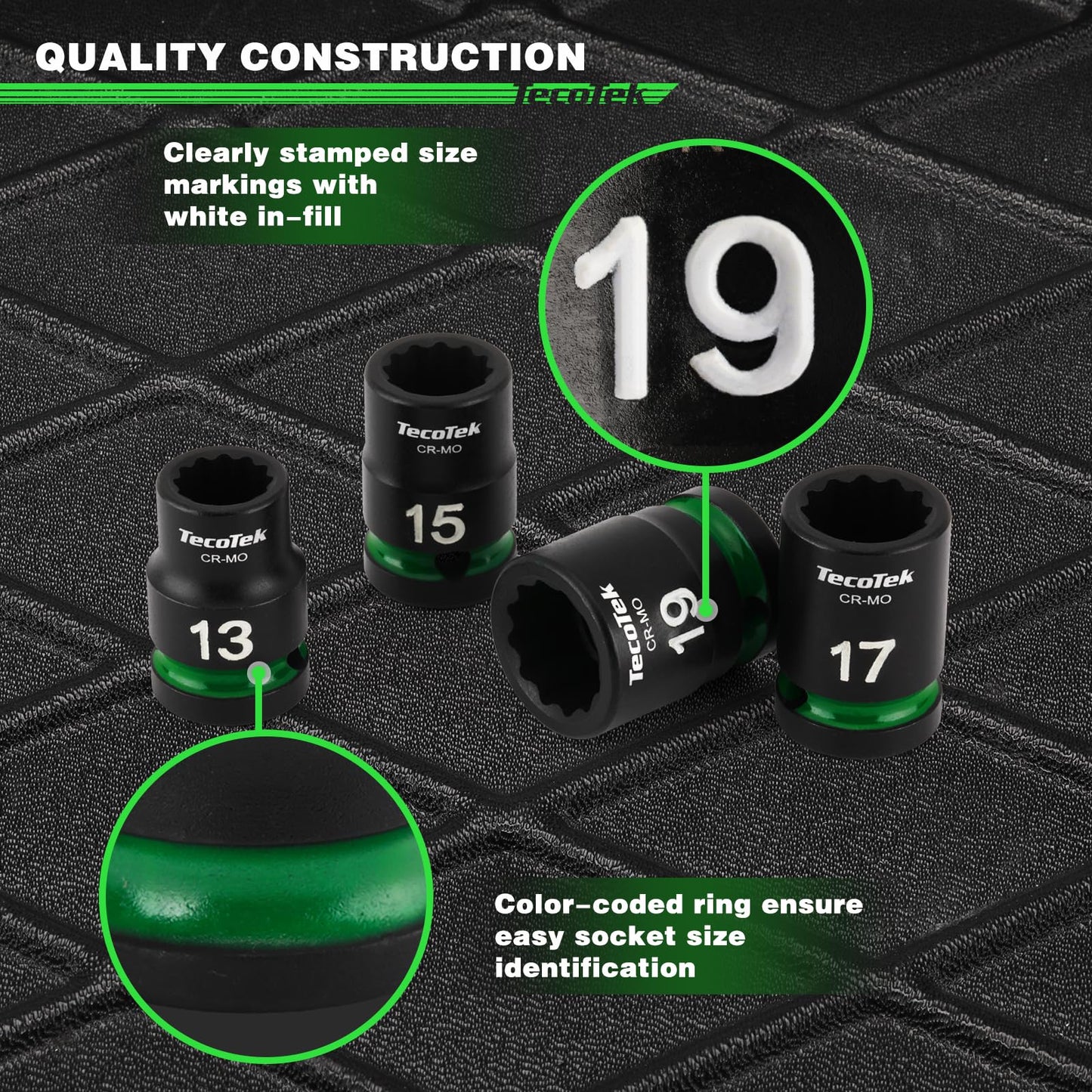 TecoTek 26 Pieces 1/2-Inch Drive Shallow 12-Point Metric Impact Socket Set, CR-MO, 10mm to 36mm, Stamped and Ink Filled Size Marking, Heavy Duty Storage Case