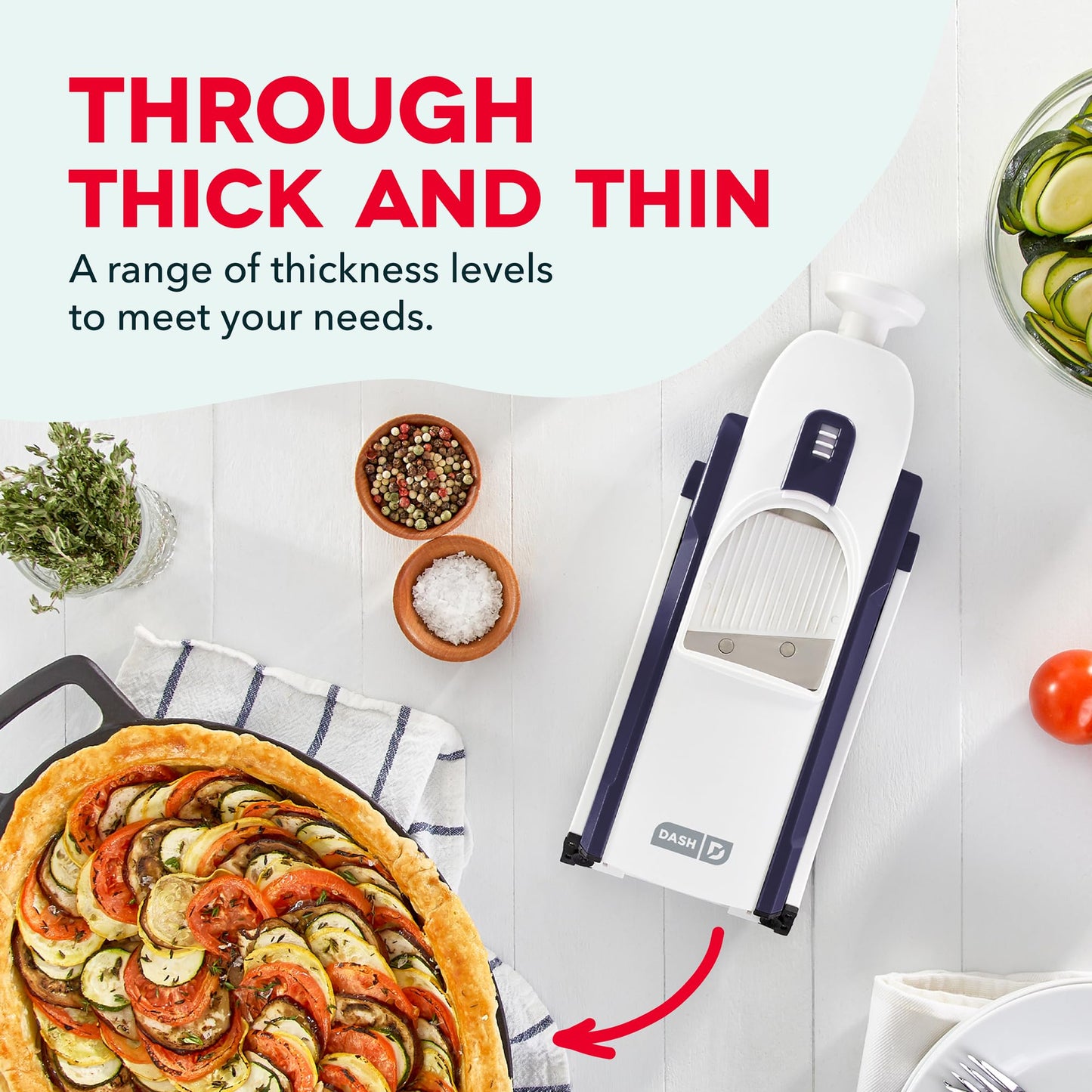 Dash Safe Slice Mandoline for Vegetables, Meal Prep & More with 30+ Presets & Thickness Adjuster, Midnight Navy