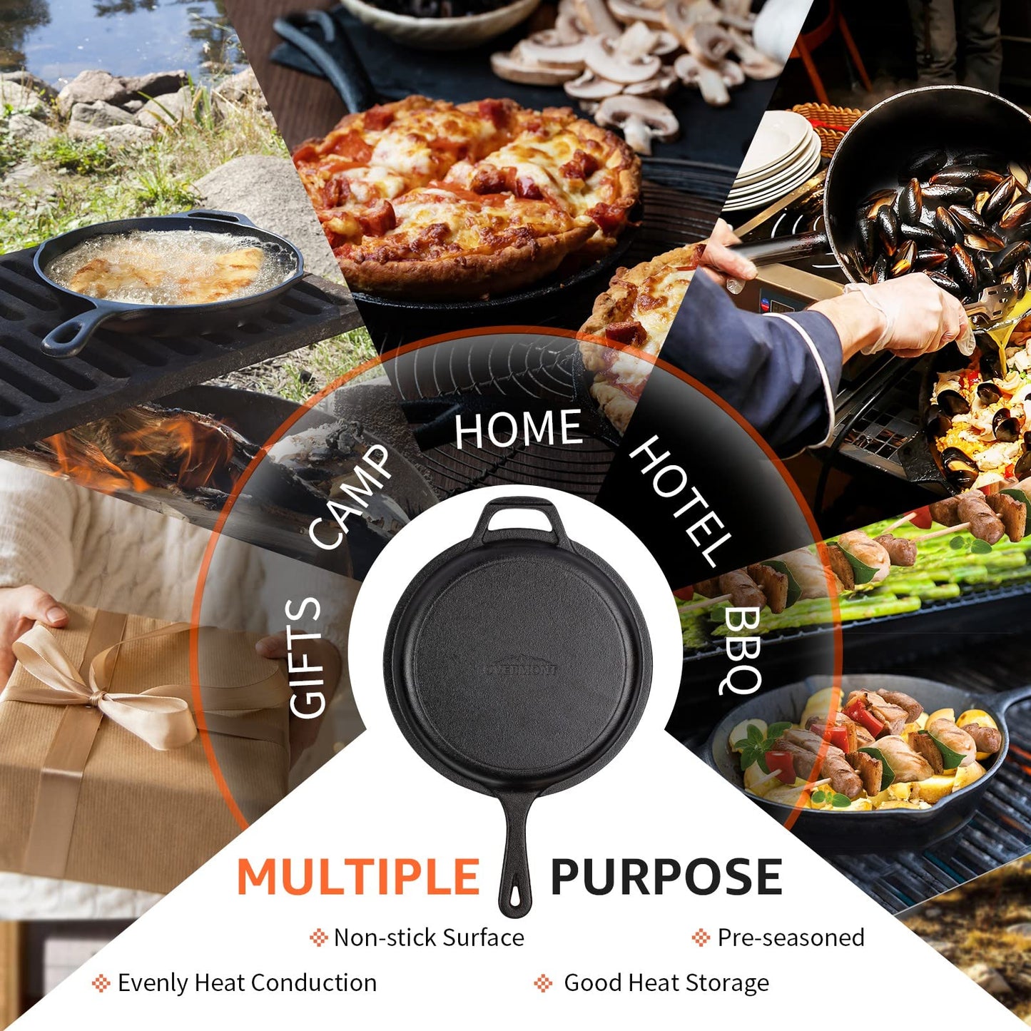Overmont 2-in-1 Cast Iron Dutch Oven - 3.2QT Deep Pot with Frying Pan Lid & Recipe, Pre-seasoned Multi Cooker Skillet Suitable for Grill, Baking, Induction, Stovetop