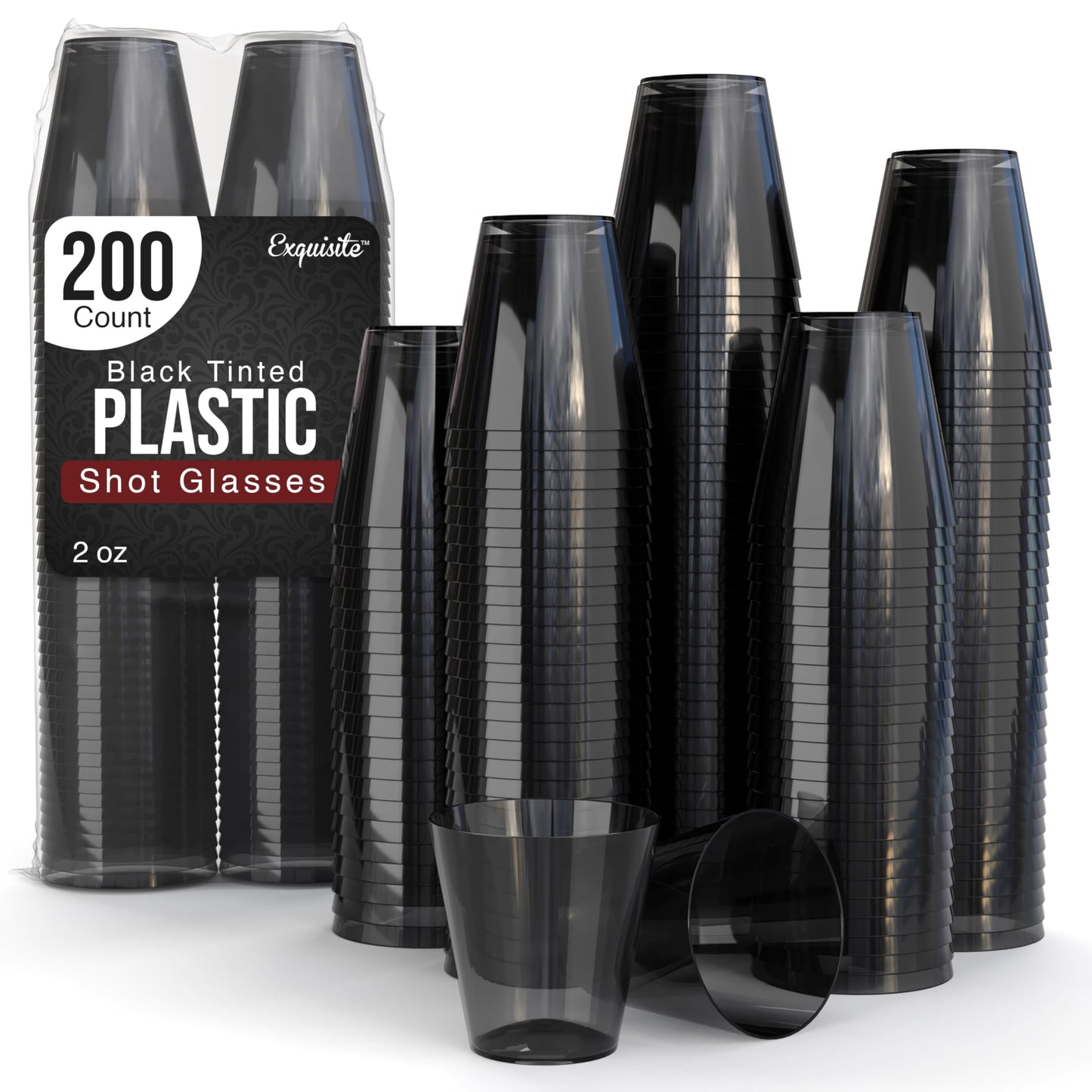 Exquisite Plastic Shot Glasses - 200 Count 2 Oz Smokey Dark Tinted Black Cups - Perfect Party Supplies for Cool and Cute Disposable Shots