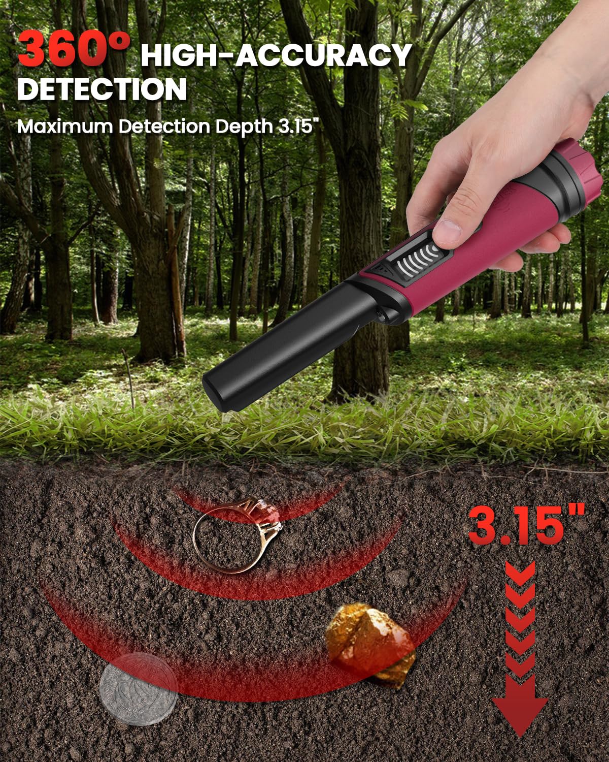 DR.ÖTEK Metal Detector Pinpointer IP68 Fully Waterproof Underwater Handheld Pin Pointer Wand, LCD Screen, Small Metal Detector for Adults, High Accuracy, 3 Alert Modes, for Gold, Relics, Coins