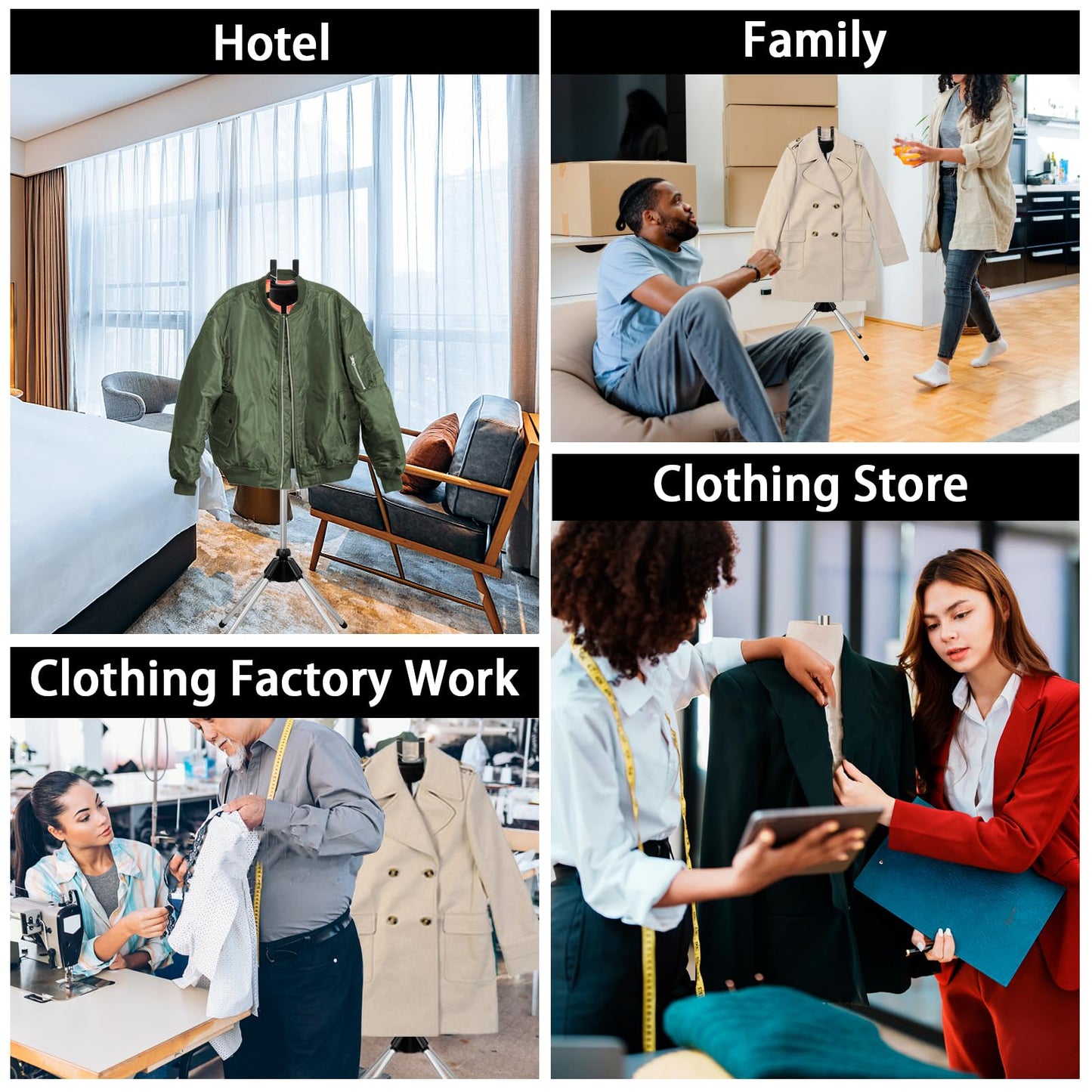 Handheld Garment Steamer Rack, Garment Hanger for Steaming Clothes Stand, Telescopic Garment Steamer Rack, Height Adjustable, Foldable Standing Garment Hanger for Steaming Clothes (black)
