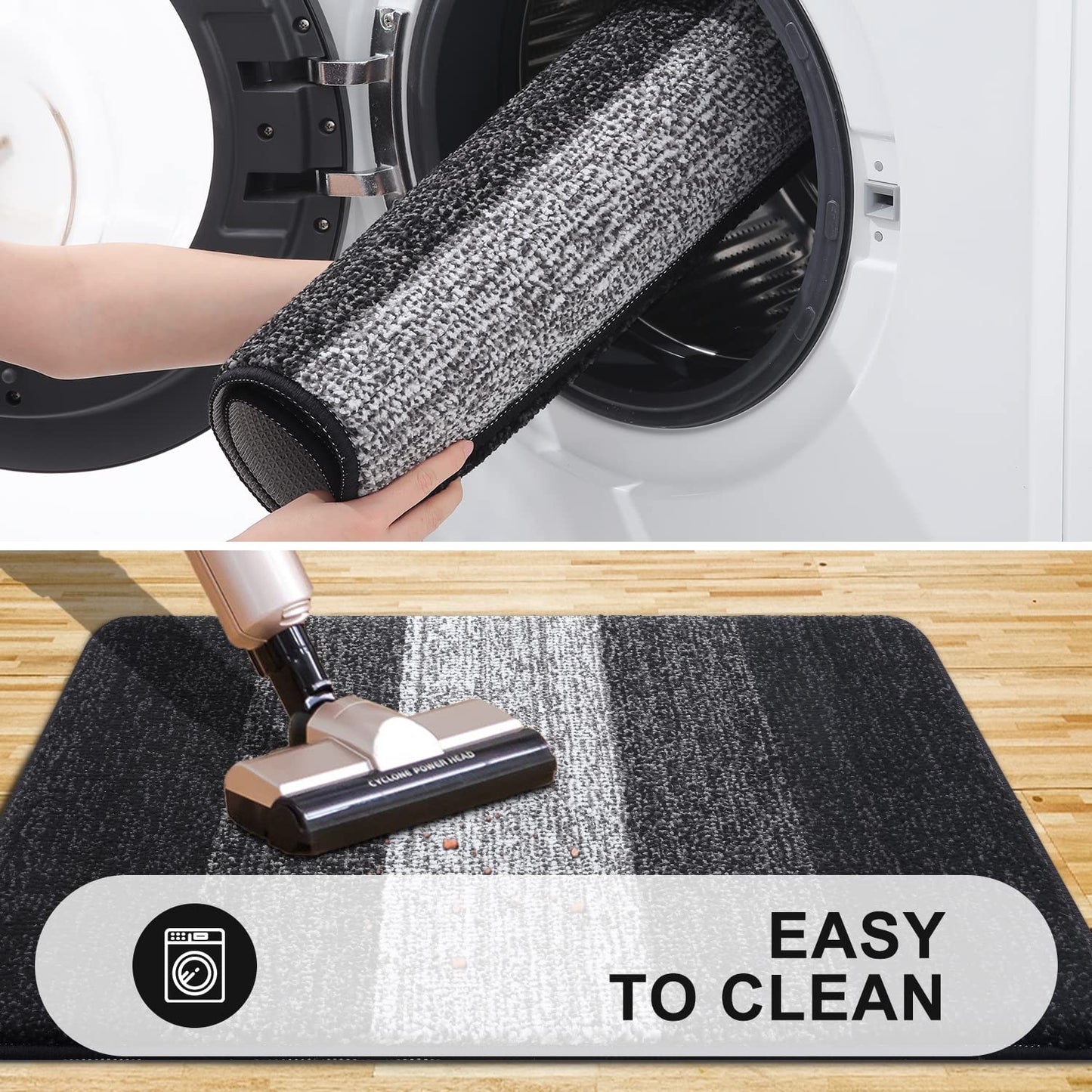 Grandaily Indoor Doormat, 32" x 48" Non-Slip Mud Trapper Absorbent Front Door Mats, Washable Striped Inside Entryway Mat, Low-Profile Welcome Mat Entrance Mat, Black
