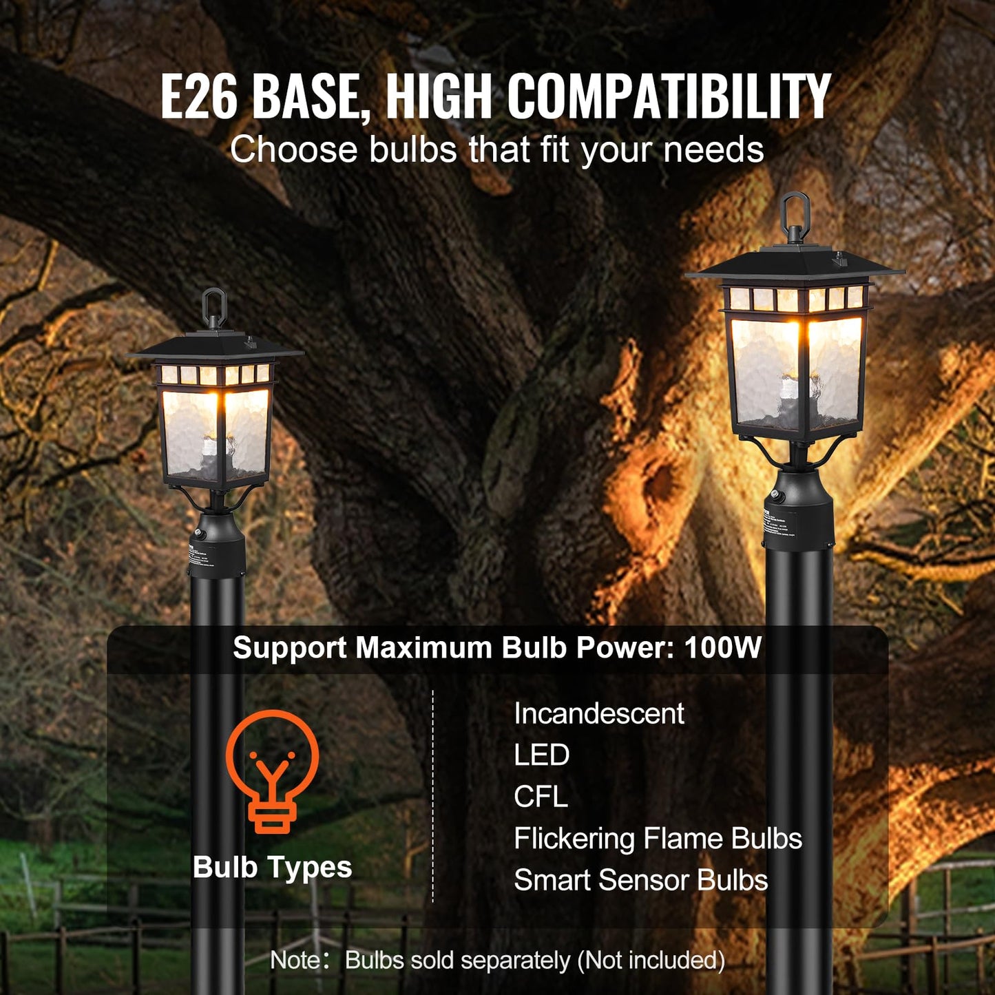 VEVOR 2 Pack Dusk to Dawn Outdoor Post Light, 15.75 in, Waterproof Lamp Post Light Fixtures with 3.5 in Pier Mount Base Glass Shade, Lightning-proof Exterior Pole Column Light for Patio Garden Pathway