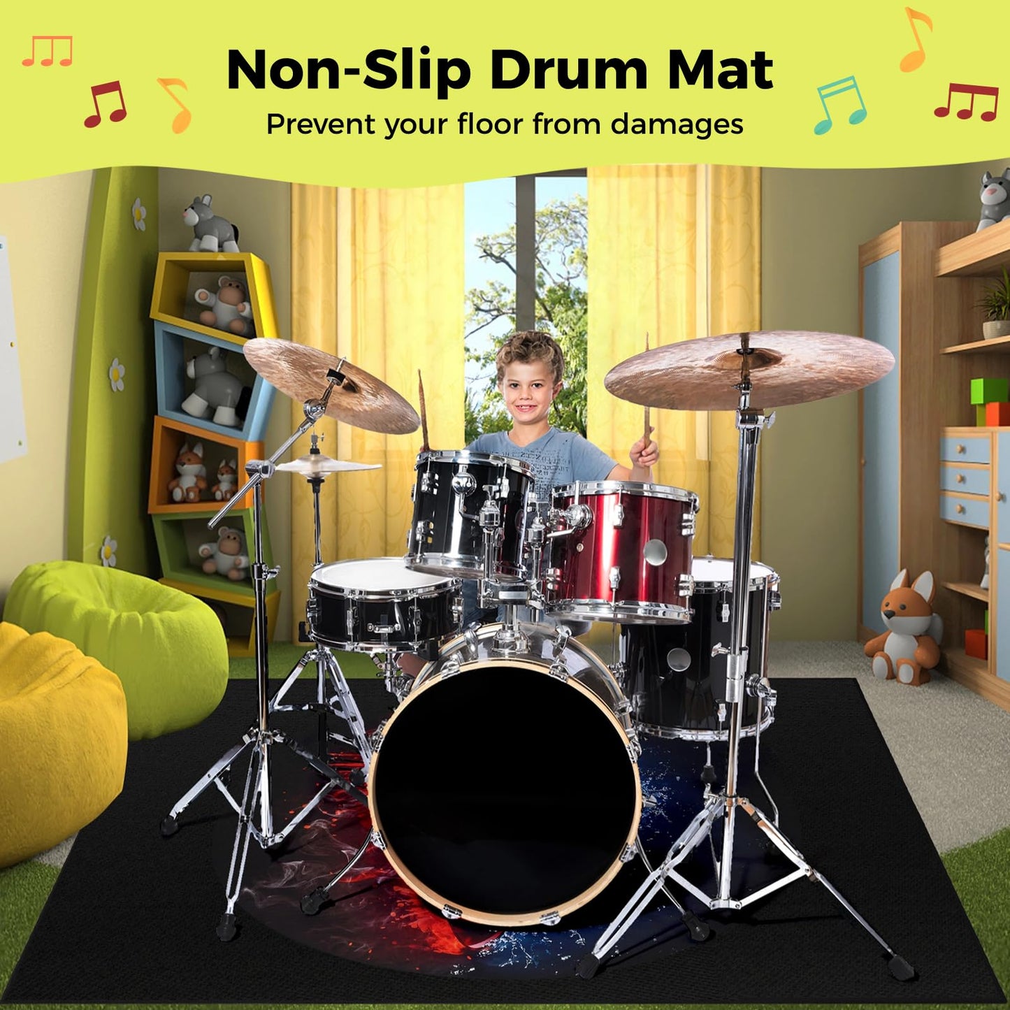 Anjetan Drum Rug, Drum Mat, Electrical Drum Carpet Soundproof Rug Pads Drum Accessories for Electric Drums Jazz Drum Set, Gift for Drummers, Drum Accessories, 47” x 63”