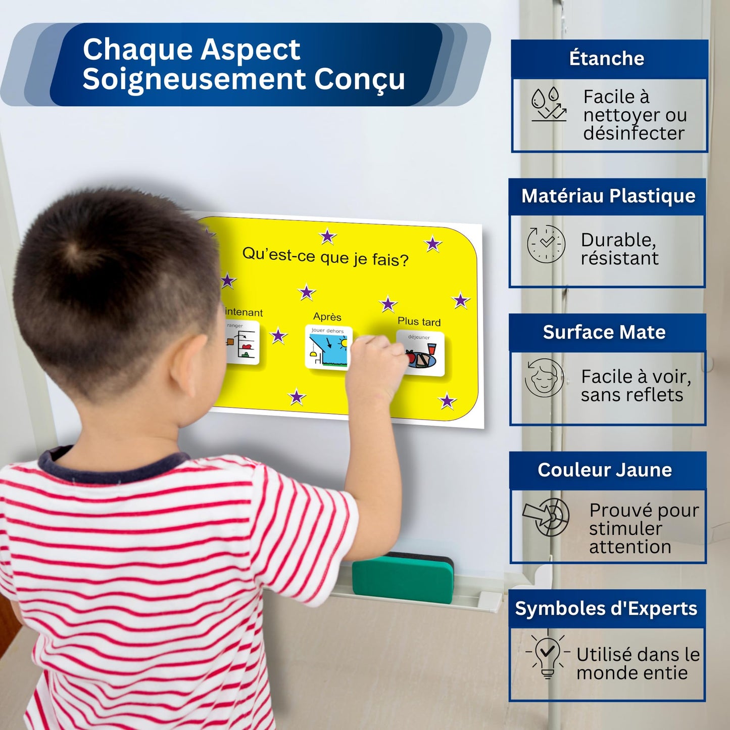Tableau Routine Enfant Maintenant Suivant – Emploi du Temps/Rituel – 32 Pictogrammes Autisme Materiel – Calendrier de Planning – TSA/TDAH Enfant outil