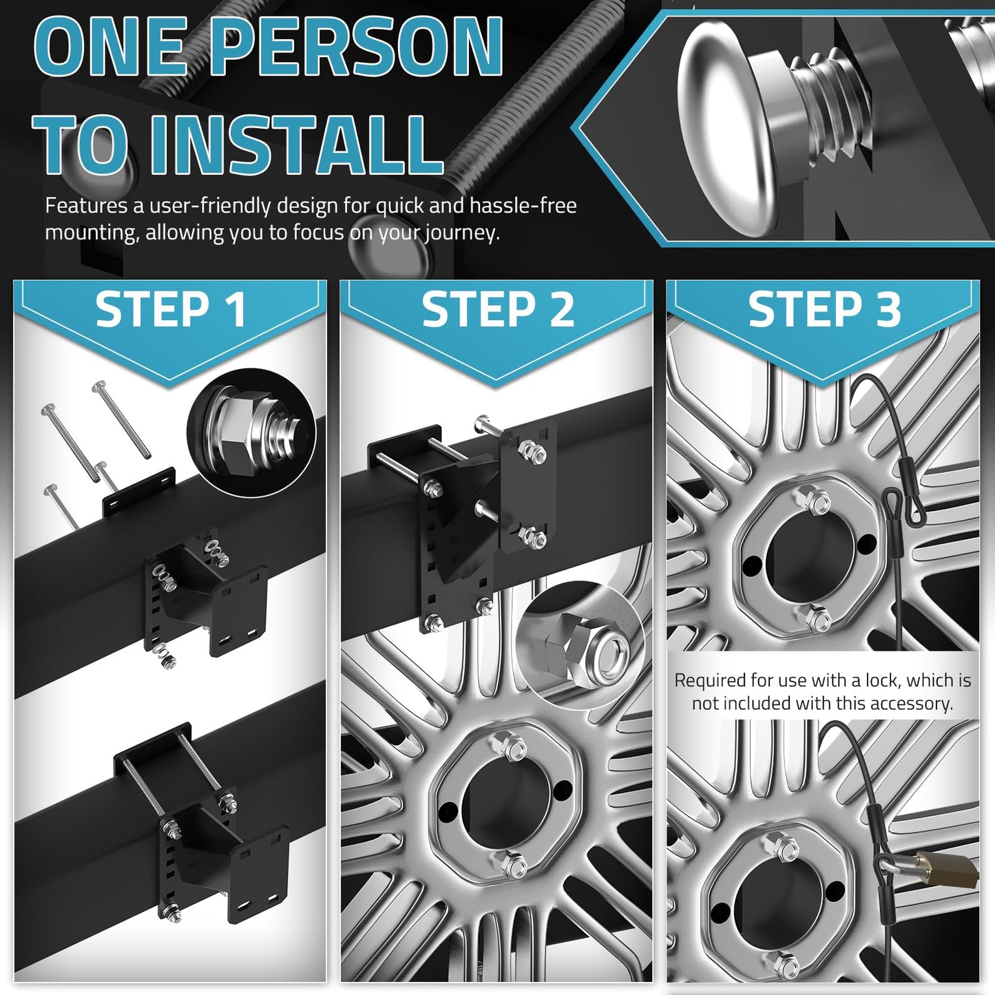 PAULINN Trailer Spare Tire Mount, Universal Spare Tire Carrier Holder for Utility Trailer Boat, Fits 4 / 5 / 6 Lugs Trailer Wheels on 4", 4.5'', 4.75'', 5'' and 5.5'' Bolt Patterns, 150 LBS Capacity