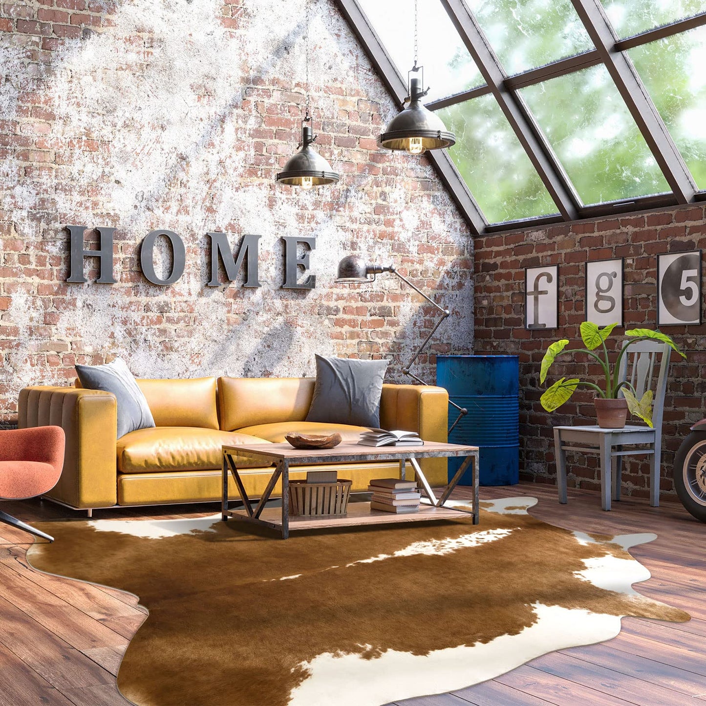 BENRON Faux Cowhide Rug Cow Print Rugs Western Decor Animal Rugs for Living Room Bedroom, Kahqi(140x158cm,55x62in)