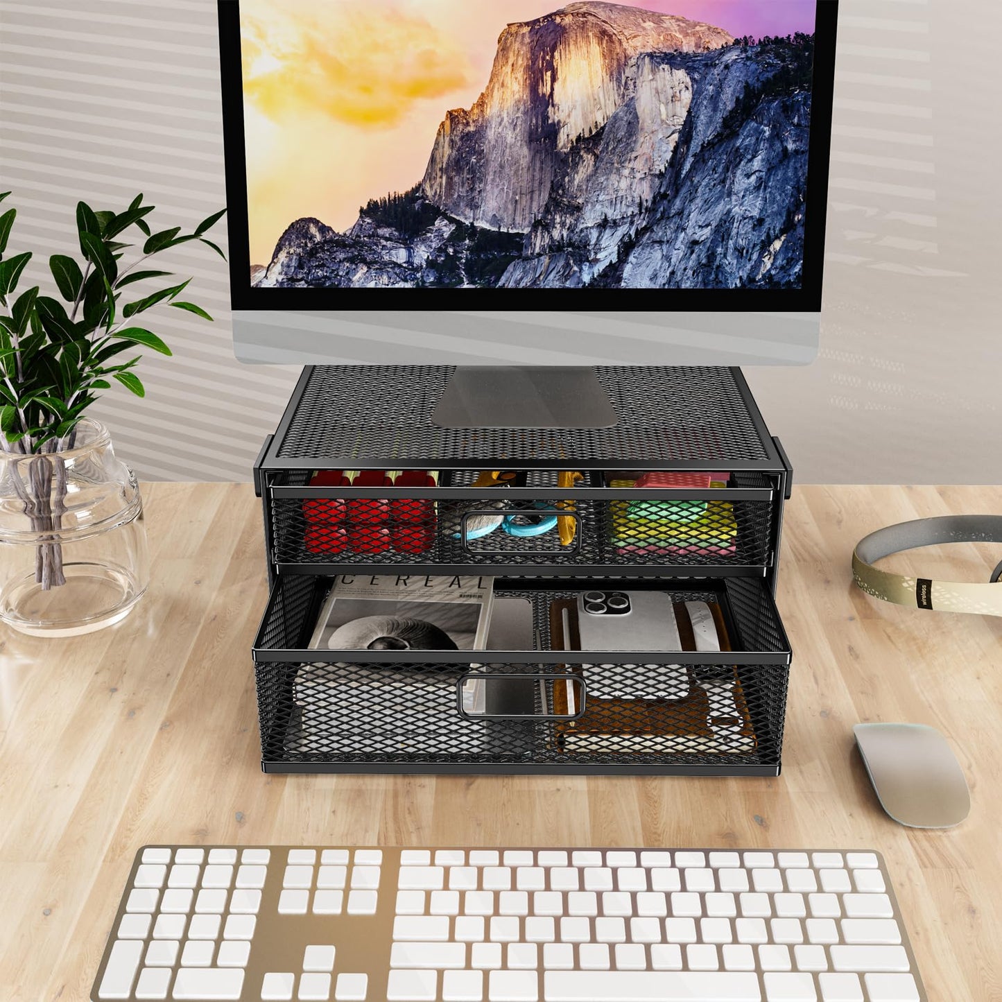 SEYHAKI Under Desk Drawer Organizer No Drilling Under Desk Storage Drawer Organizer Metal Under Desk Drawer Suitable for Home and Office(13 Inch)