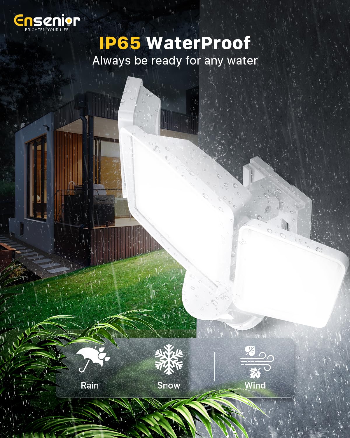 Ensenior 5 Motion Sensor Modes Solar Security Light, 1800LM 270° Wide Angle 3 Heads LED Flood Lights, IP65 Waterproof Wall Lights, Separate Solar Panel Remote Control Solar Lights Outdoor