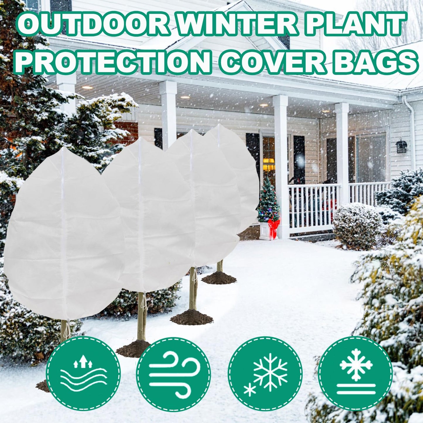 4 Pack Plant Covers for Winter 120x180cm, 80gsm Garden Fleece Frost Protection Bags with Zipper Drawstring, Plant Fleece Frost Freezing Cloth Blanket for Outdoor Plants Fruit Tree Potted Plants