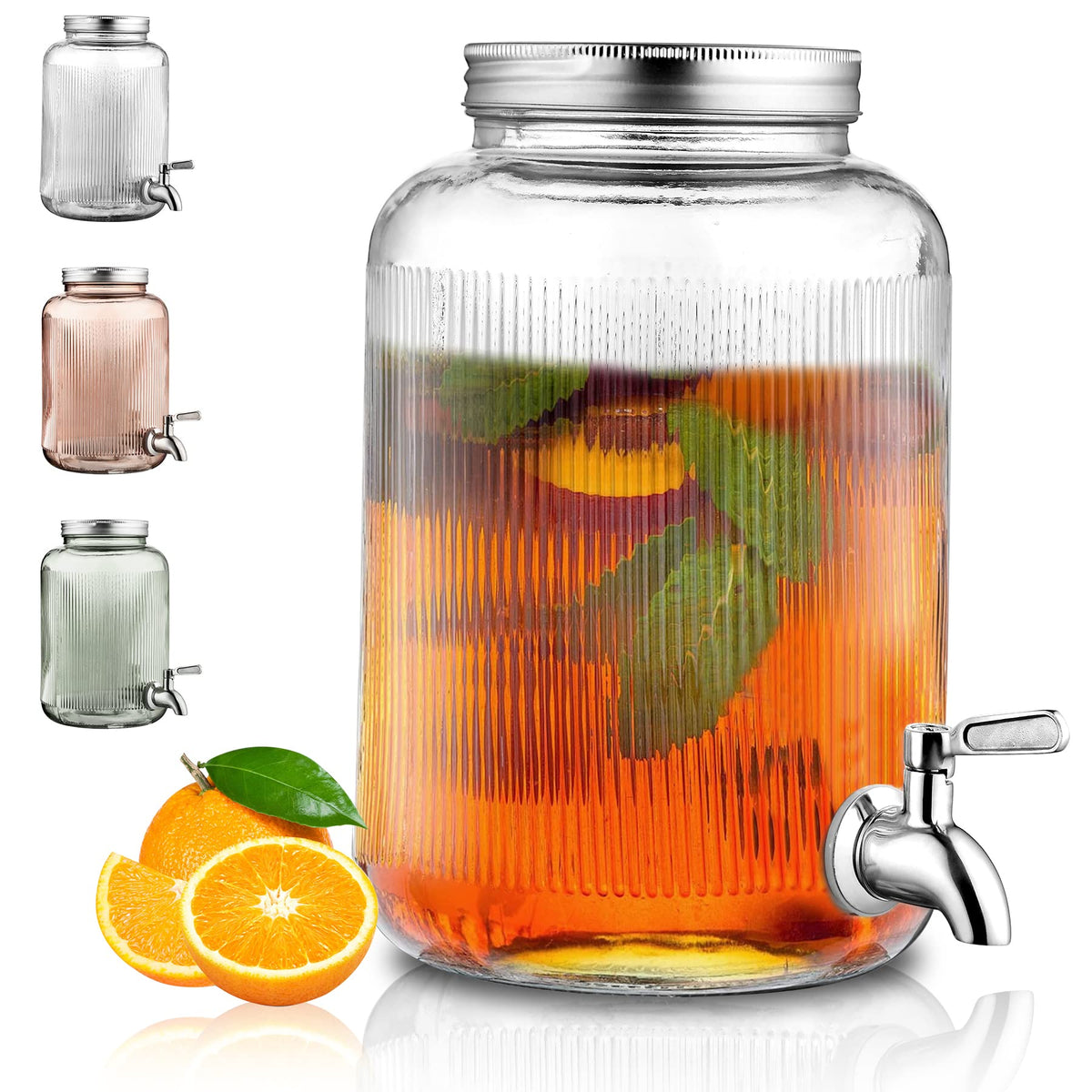 Berglander Glass Drink Dispenser for Fridge, 1 Gallon Beverage Dispenser with Leakproof Stainless Steel Spigot, Water, Juice Dispenser for BBQ, Picnic, Parties and Events (Clear)