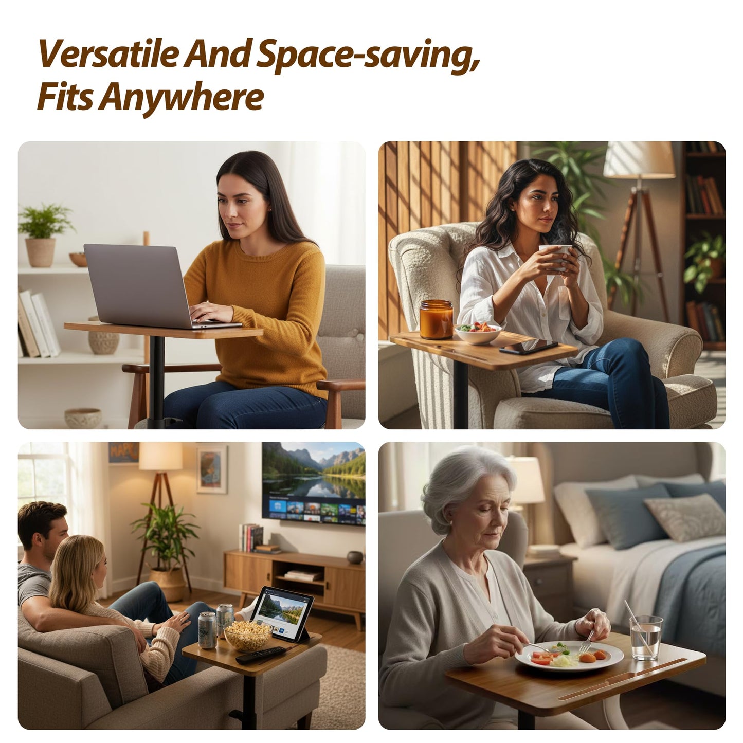 Side Table Adjustable Height C Shaped End Table - Small Couch Table Tray for Living Room, TV Tables for Eating, Swivel Desk and Sofa - Perfect for Couch Side Table