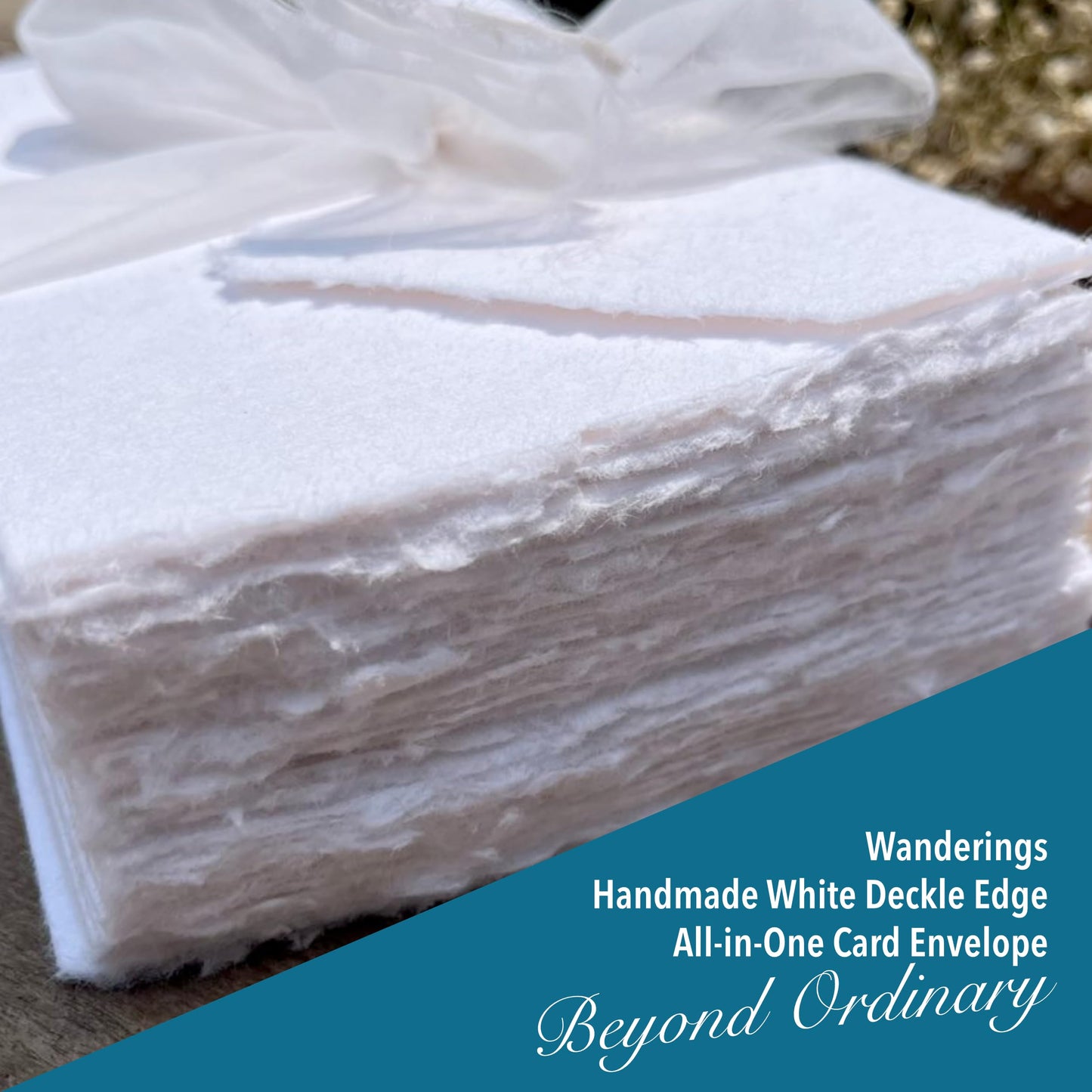 Wanderings Handmade White Deckle Edge All-in-One Card Envelopes - 4" x 6" (10.5 x 16cm) - Package of 25 - for Announcements Wedding Invitations Greeting Cards Crafts - 150 GSM
