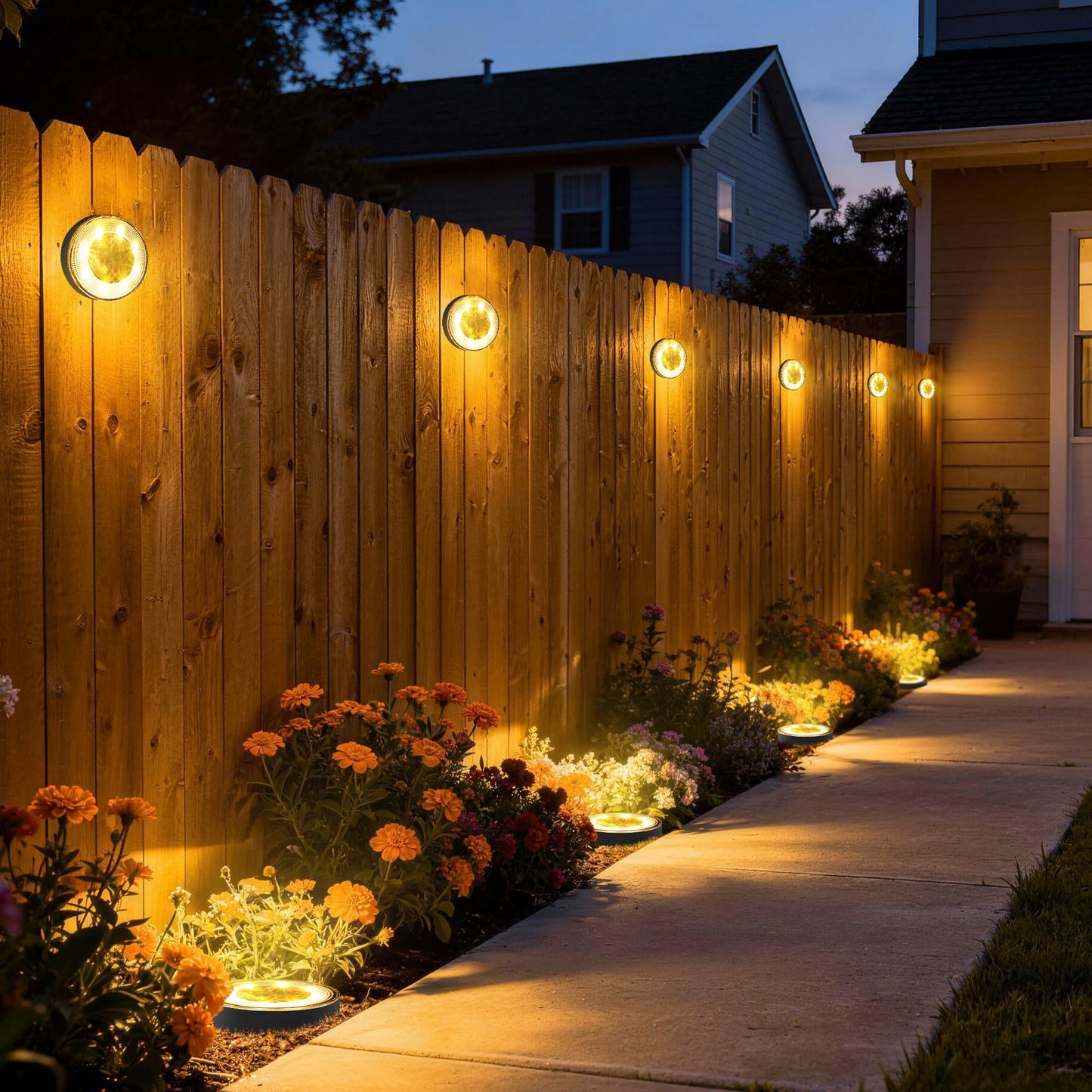 Joomer 12 Pack Solar Ground Lights, 2-in-1 Solar Lights Outdoor Waterproof Solar Powered Disc Lights Landscape Garden Lighting Light for Patio Pathway Lawn Yard Driveway Walkway Deck Step (Warm White)