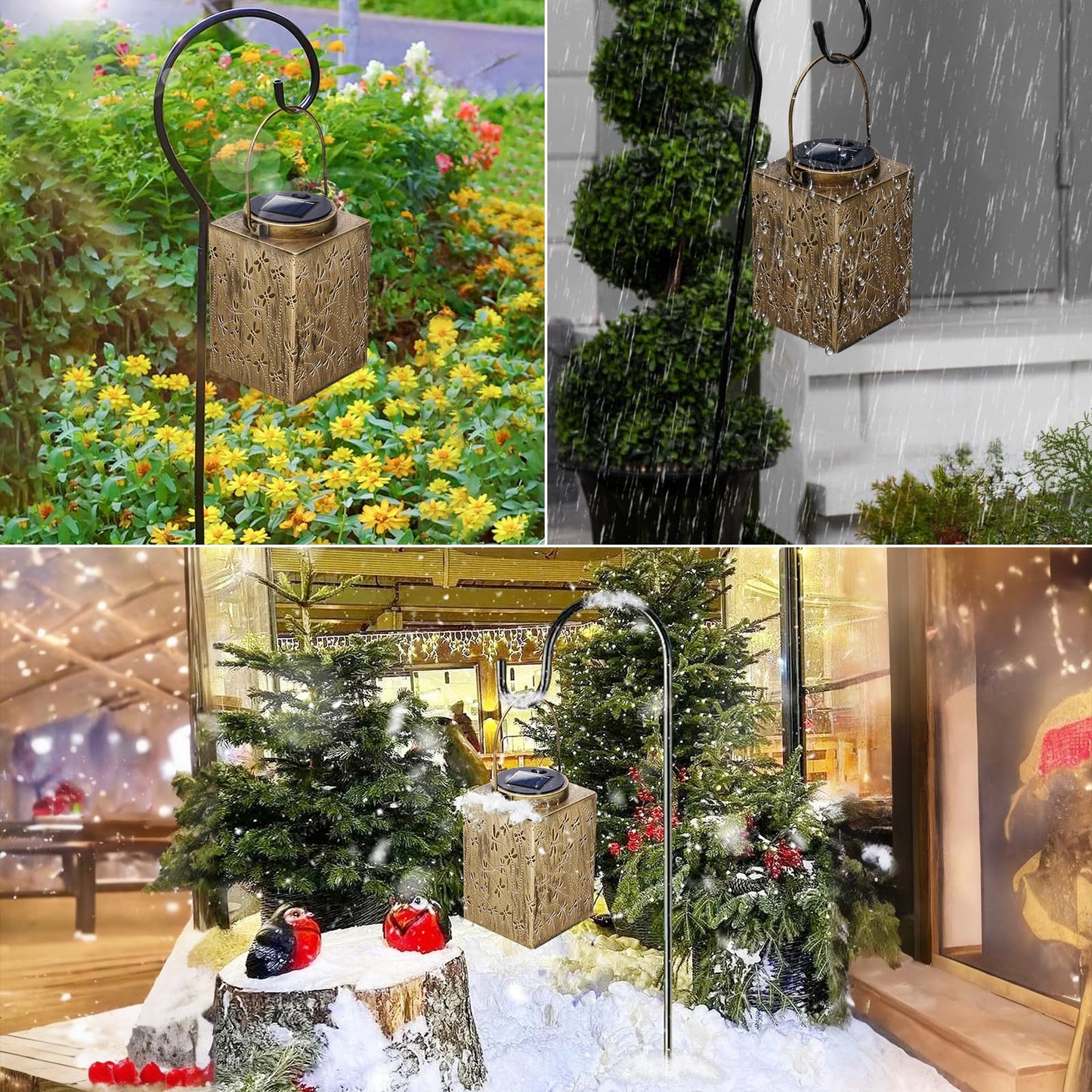 YWYWLED 2 Pack Solar Lanterns - Waterproof Metal Hanging Solar Lights Outdoor Decorative, Solar Powered LED Lamp for Patio Tabletop Porch Deck Yard Garden Decor for Outside (Dragonfly)