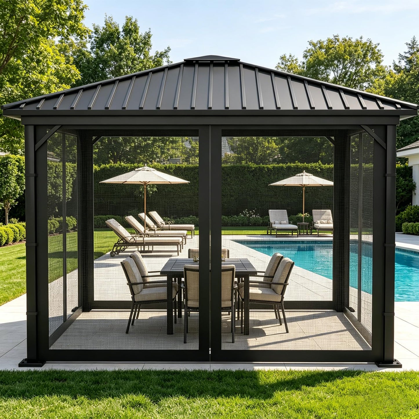 Mosquito Net Screen Walls for Outdoor Gazebo Canopy, 4-Panel with Zipper, Patio Tent Netting (Black, 10 * 10 FT)