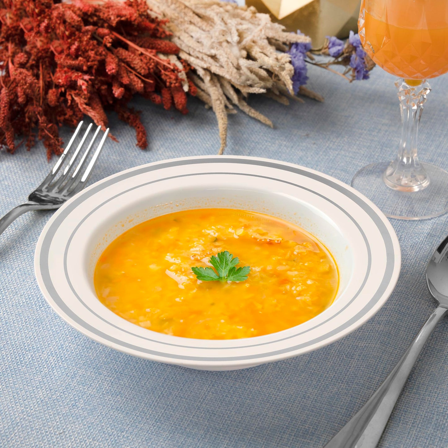 Setup [12 oz. - 50 Piece] Dessert Soup Bowls with Silver Rim, Bowls Disposable - Premium Heavy-Duty Disposable Soup Bowls for Party, Wedding, and All Occasions