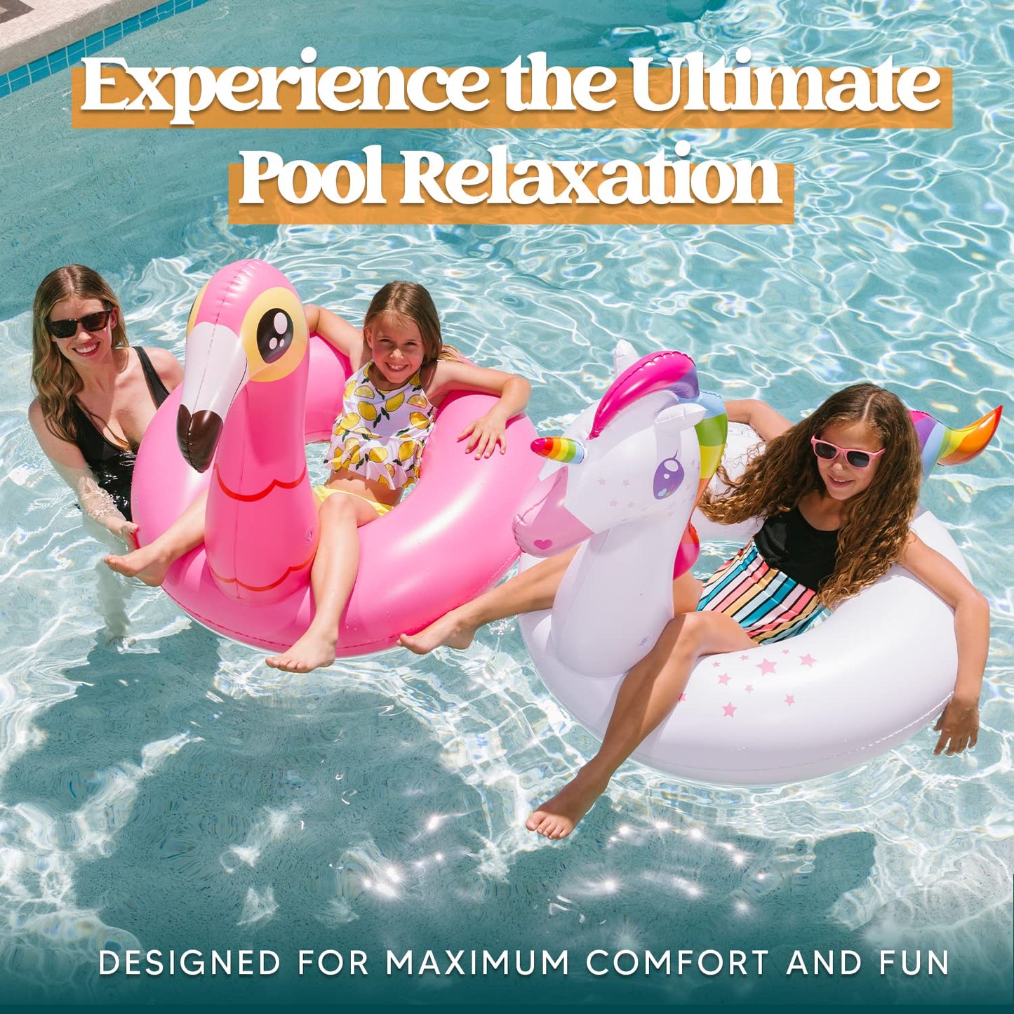 JOYIN 2-Pack Flamingo Unicorn Pool Float - Fun Beach Floaties, Inflatable Swimming Pool Tubes Party Toys, Lake Beach Floaty Swim Rings Summer Pool Raft Lounger for Adults & Kids