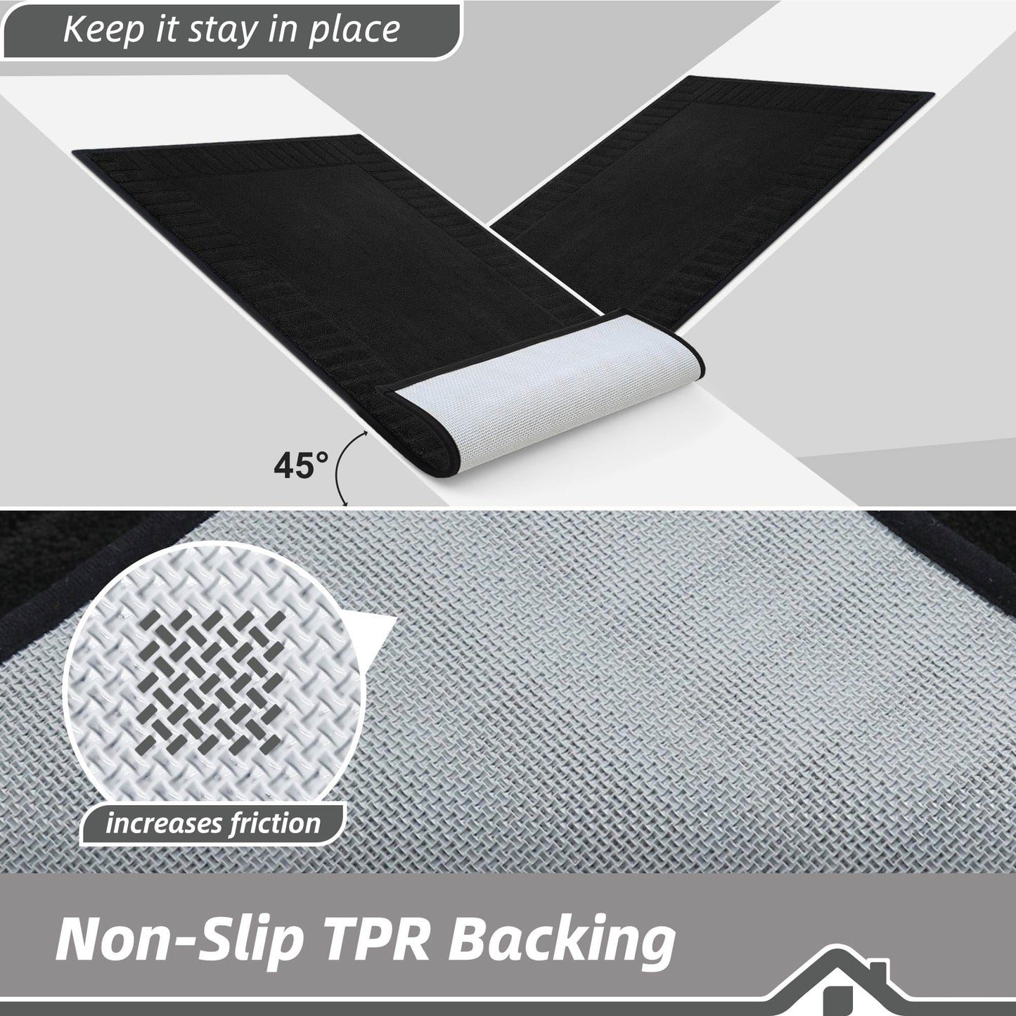 BEQHAUSE Large Door Mat Indoor, Super Absorbent Dirt Trapper Front Doormats Washable TPR Non-Slip Entrance Inside Floor Mats Rug for Entryway Pets and Dogs,32"x48", Black