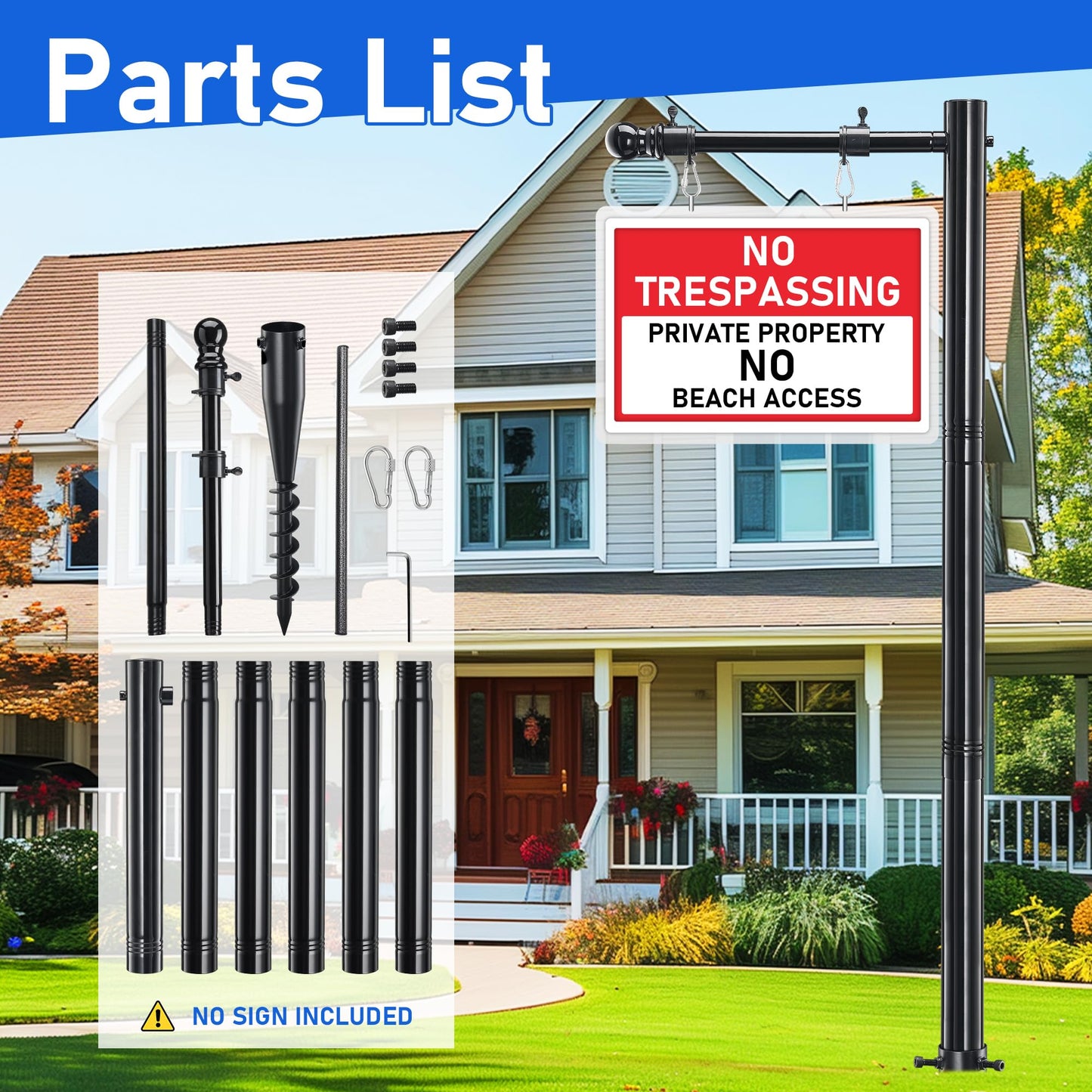 Real Estate Sign Post, 254cm Realtor Yard Sign Post for Sale Signs, Rent Signs, Open House Signs for Real Estate, 88cm Arm Holds up to 63cm Sign, Black (No Sign Included)