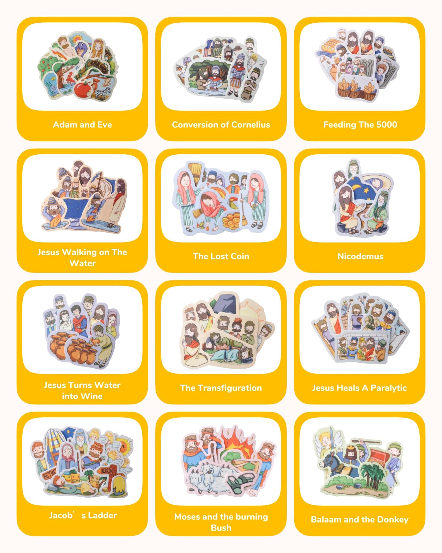 CHEFAN 12 Pack Felt Board Bible Stories Pieces，Flannel Board Stories for Preschool Activities Included a Felt Bag