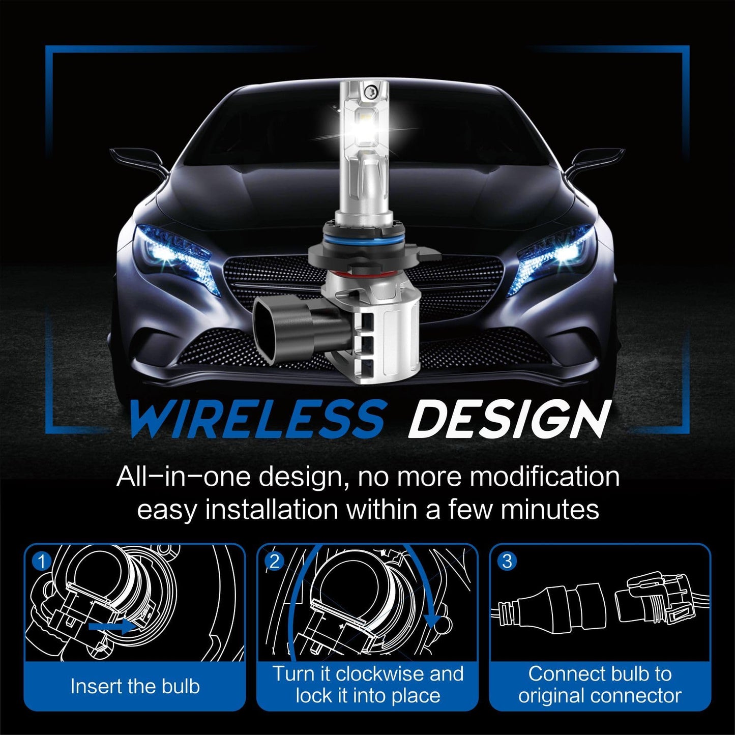Sinoparcel Upgraded 9012/HIR2 LED Headlight Bulbs, 20000LM Super Bright with Cooling Fan, 6500K Cool White, High & Low Beam Halogen Replacement, Canbus Ready, Plug and Play, IP67 Waterproof, Pack of 2