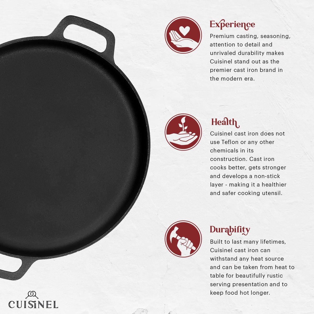 Cast Iron Pizza Pan/Round Griddle - 13.5"-Inch Flat Skillet - Great for Crepes and Frozen Pizza - Pre-Seasoned Comal for Tortillas - Dosa Tawa Roti - Baking, Stove, Oven, Grill, BBQ, Campfire Safe