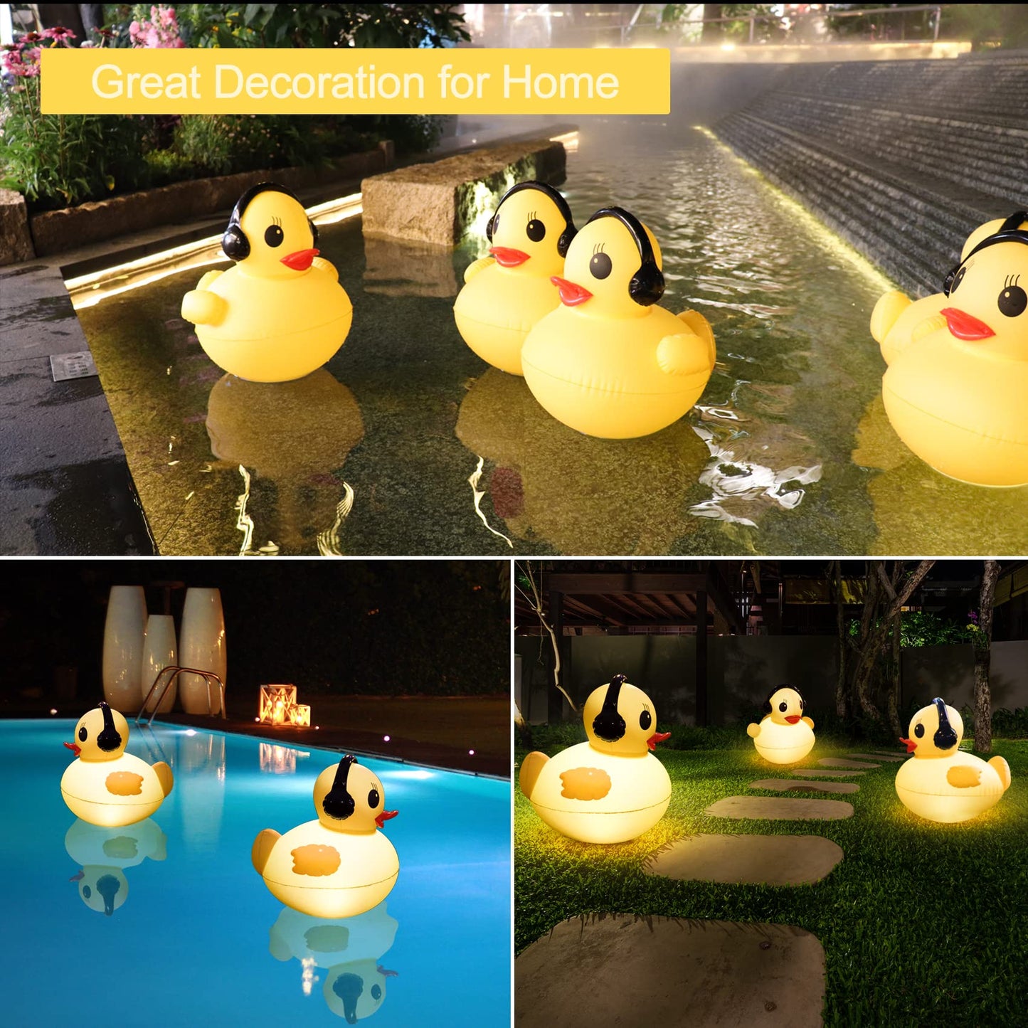 Floating Solar Lights, 16 inch Waterproof LED Pool Accessories, Glow Duck Inflatable Solar Powered Lights That Float for Pond,Hot tub,Party-2pcs