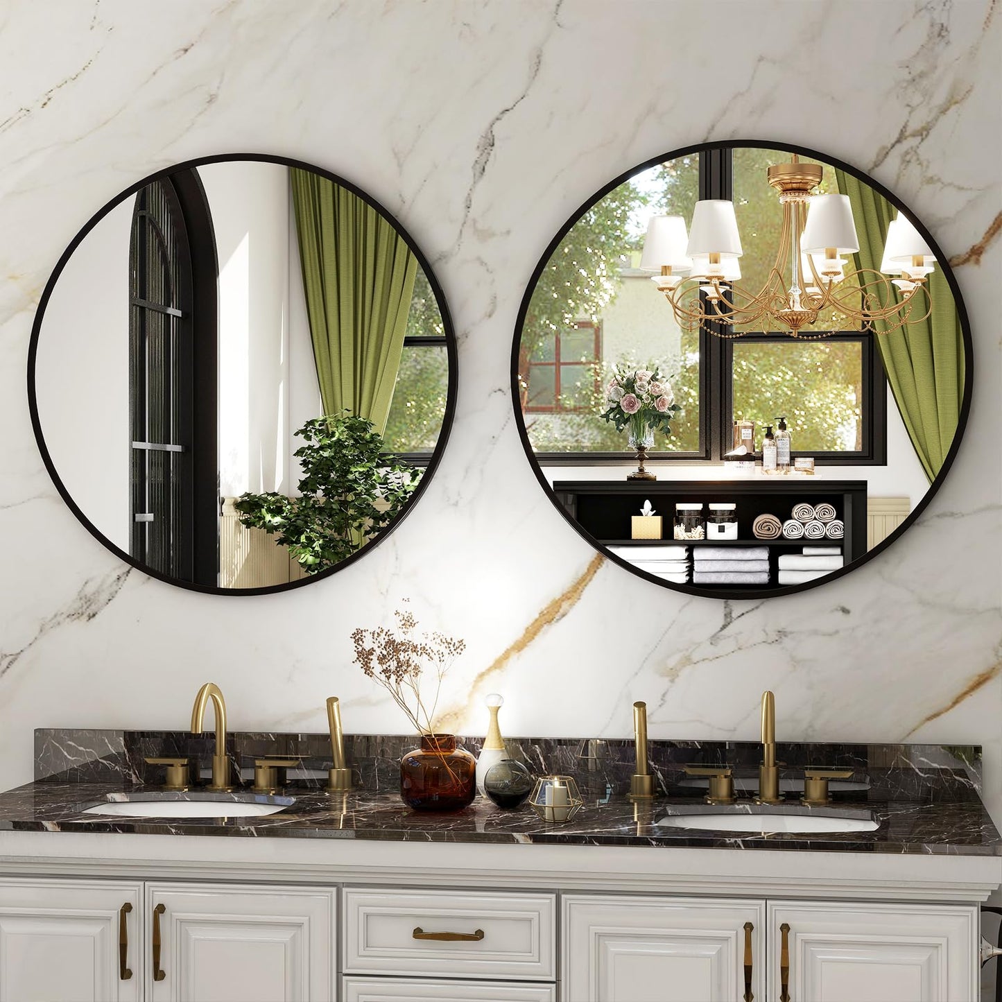 HARRITPURE Round Bathroom Mirror - 20" Black Circle Wall Mirror Aluminum Alloy Frame Hanging Modern Decoration for Vanity, Bedroom, Entryway