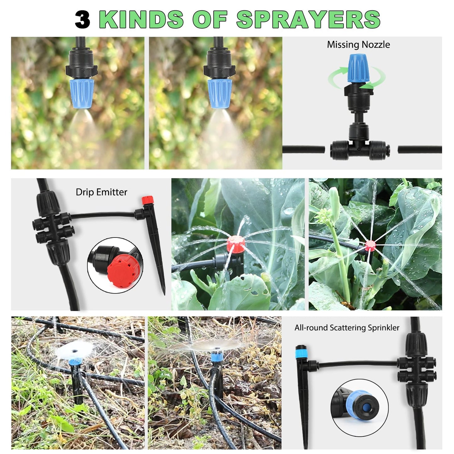 Drip Irrigation Kit – 2025 New Quick-Connect Micro Irrigation System with 46FT 1/2'' Tubing, Locking Nozzle Emitters, Adjustable Misting Sprayers for Gardens, Lawns, Raised Beds and Greenhouses