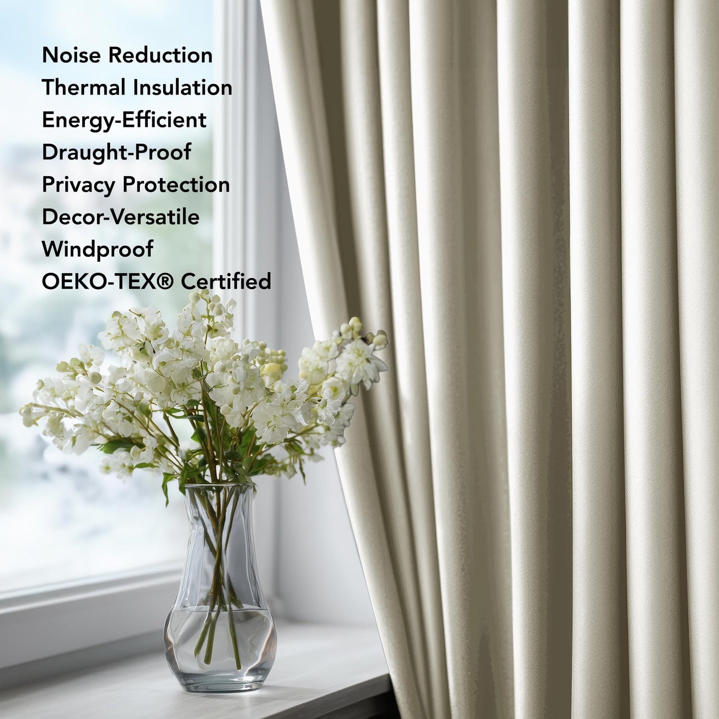 Deconovo Blackout Room Darkening Thermal Insulated Curtains, Energy Efficient & Noise Reducing Grommet Window Drapes for Bedroom, Living Room, Nuresrey, Kids Room, 42x63 Inch, 2 Panels, Light Beige