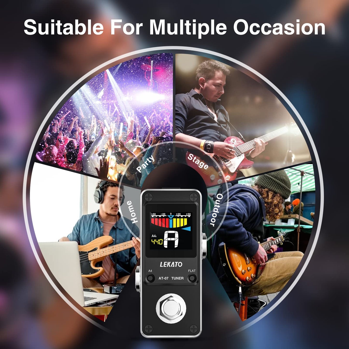 Guitar Tuner Pedal with True Bypass, Tuner for Electric Guitar and Bass, Color Display Tuner Pedal with Mute, Pitch and Flat Tuning