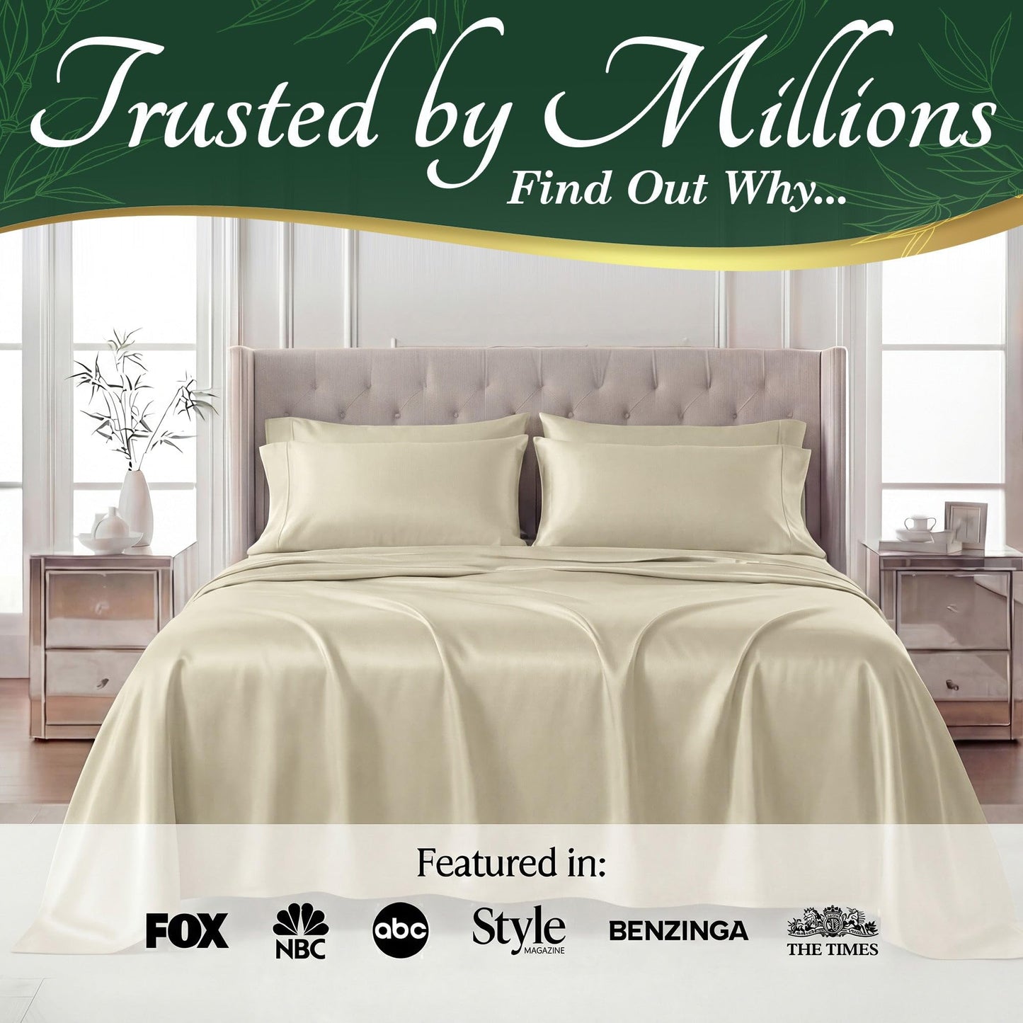 DECOLURE 100% Organic Viscose Derived from Bamboo Sheets Full Size 6pcs - Ultra Soft & Luxuriously Cooling, 17" Deep Pocket, Double Stitching, Perfect for Hot Sleepers - Full Bed Sheets (Creme)