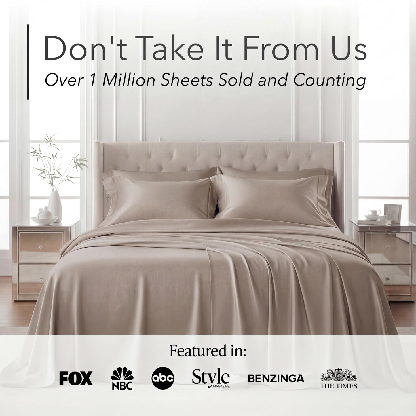 DECOLURE 100% Organic Viscose Derived from Bamboo Sheets King Size 6pcs - Ultra Soft & Luxuriously Cooling, 17" Deep Pocket, Double Stitching, Perfect for Hot Sleepers - King Bed Sheets (Taupe)