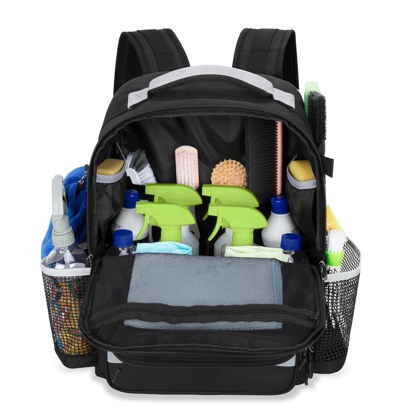 HODRANT Cleaning Backpack with Bottom Plate & Waterproof Bottom, Large Cleaning Supplies Bag with Multiple Pockets for Housekeeping Tools, Cleaning Products Caddy Organizer for Home & Car, Bag Only