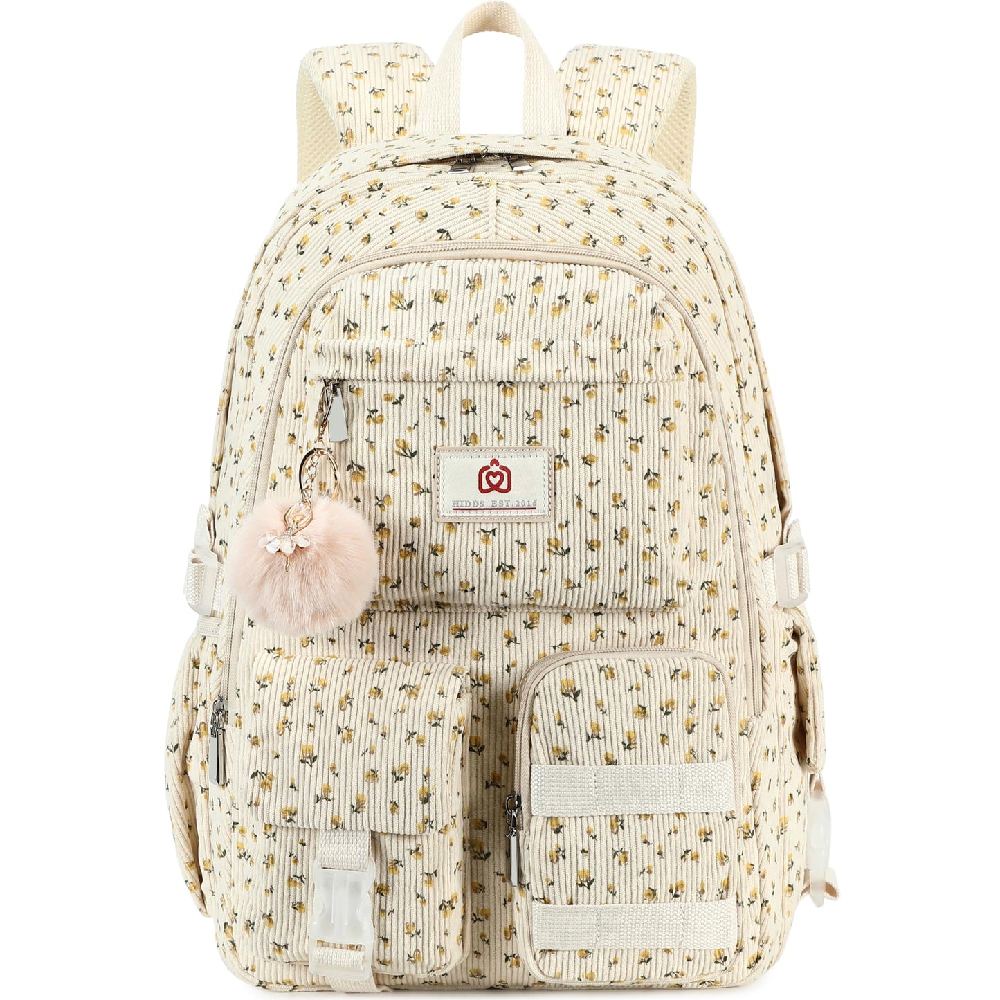 School Laptop Backpack for Teens Girls Women College Backpacks Corduroy Bag Students Bookbag Anti Theft Travel Daypack (Beige Floral)