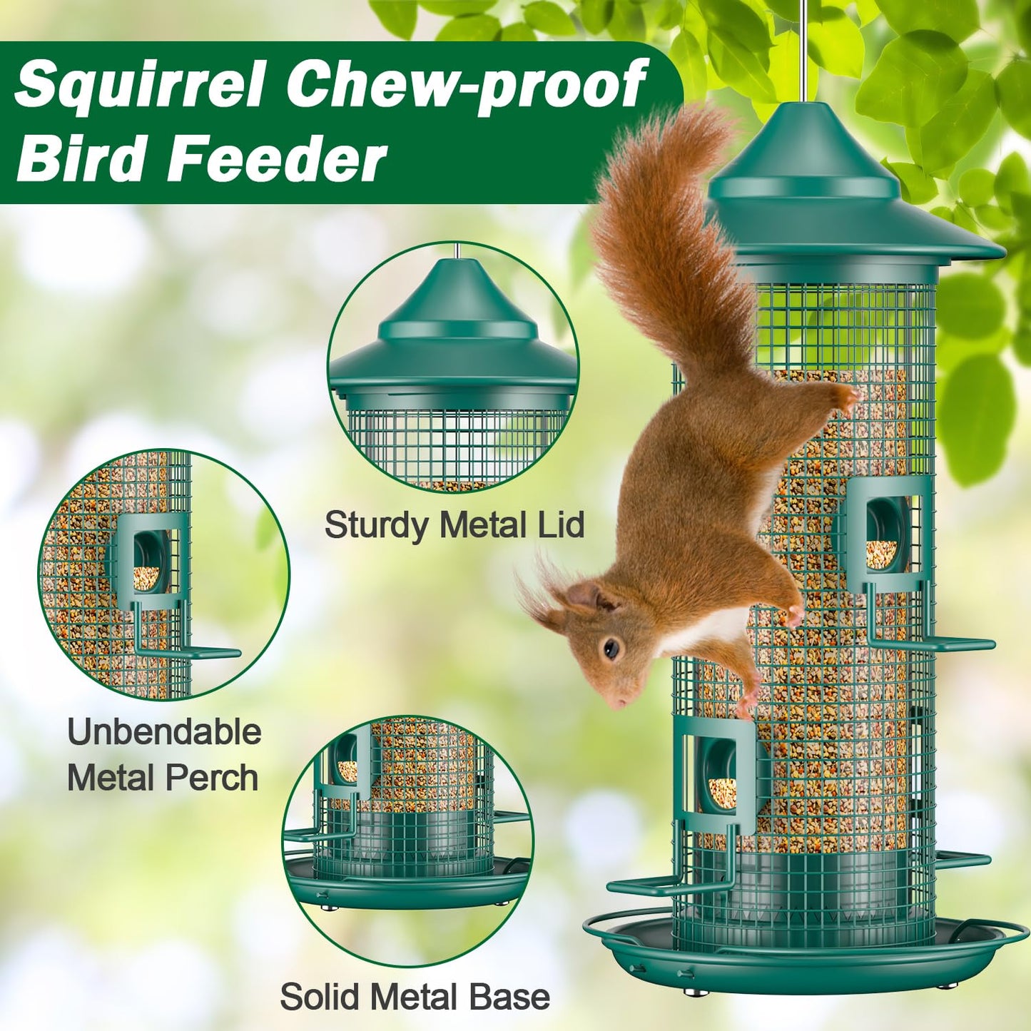 Jarkyfine Metal Mesh Tube Bird Feeder for Outdoors Hanging - Squirrel Chew Proof Bird Feeders for Outside, Rust-Proof, 4 Ports, 2LB Large Capacity, Easy to Refill, for Finch Cardinal Wild Birds