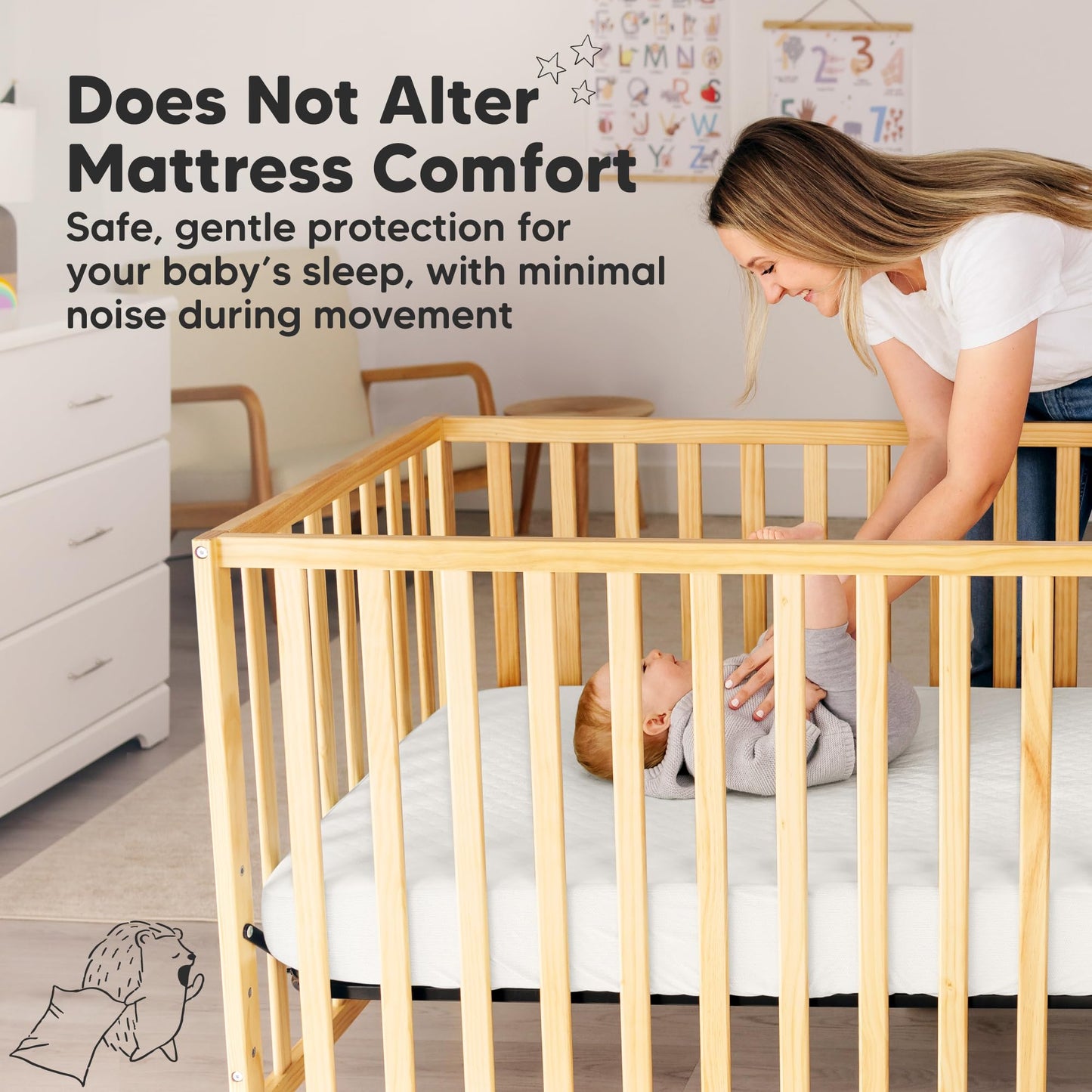 Waterproof Crib Mattress Protector Cover Fitted - 2-Pack Quiet Baby Mattress Topper Crib Sheets, 52" x 28" Soft Quilted Cotton Baby Sheet, Easy Fit, Durable Toddler Liner (Soft White)