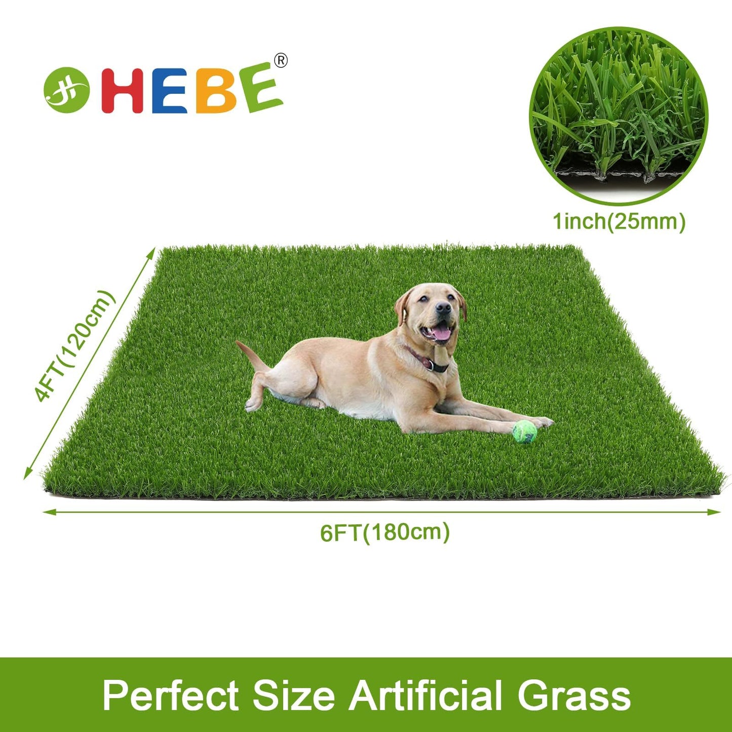 HEBE Artificial Grass Turf Rug Grass Mat 4 x 6 Ft Dog Pee Pads Potty Training Rug with Drainage Holes Fake Grass Patch Turf Carpet Door Mat for Dog Pets Patio Lawn Landscape Balcony