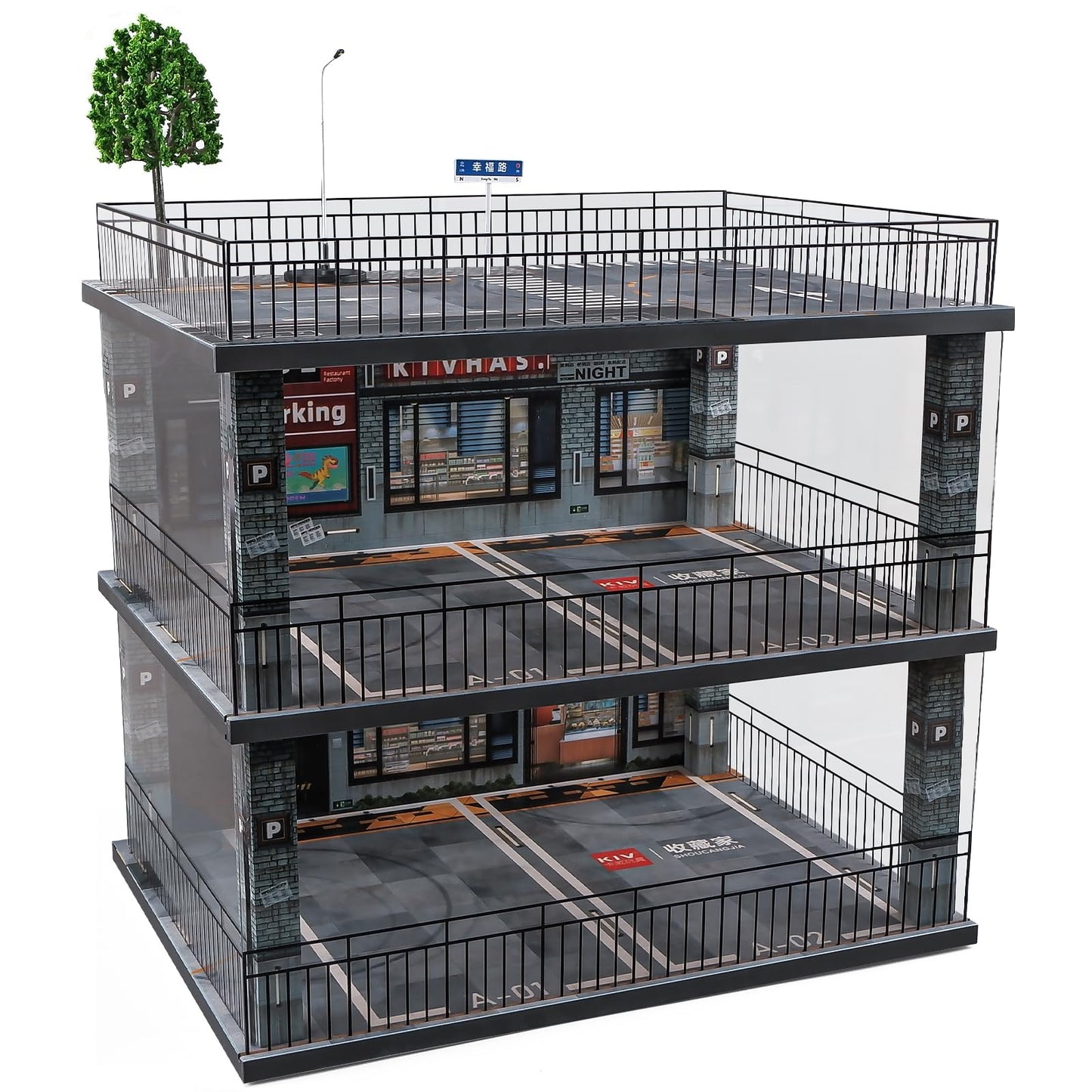 kivcmds 1:18 Scale Cars Display Case with USB Lights,Diecast Cars Diorama Garage Parking Collections Alloy Vehicle Model Car Wood Storage Shelf