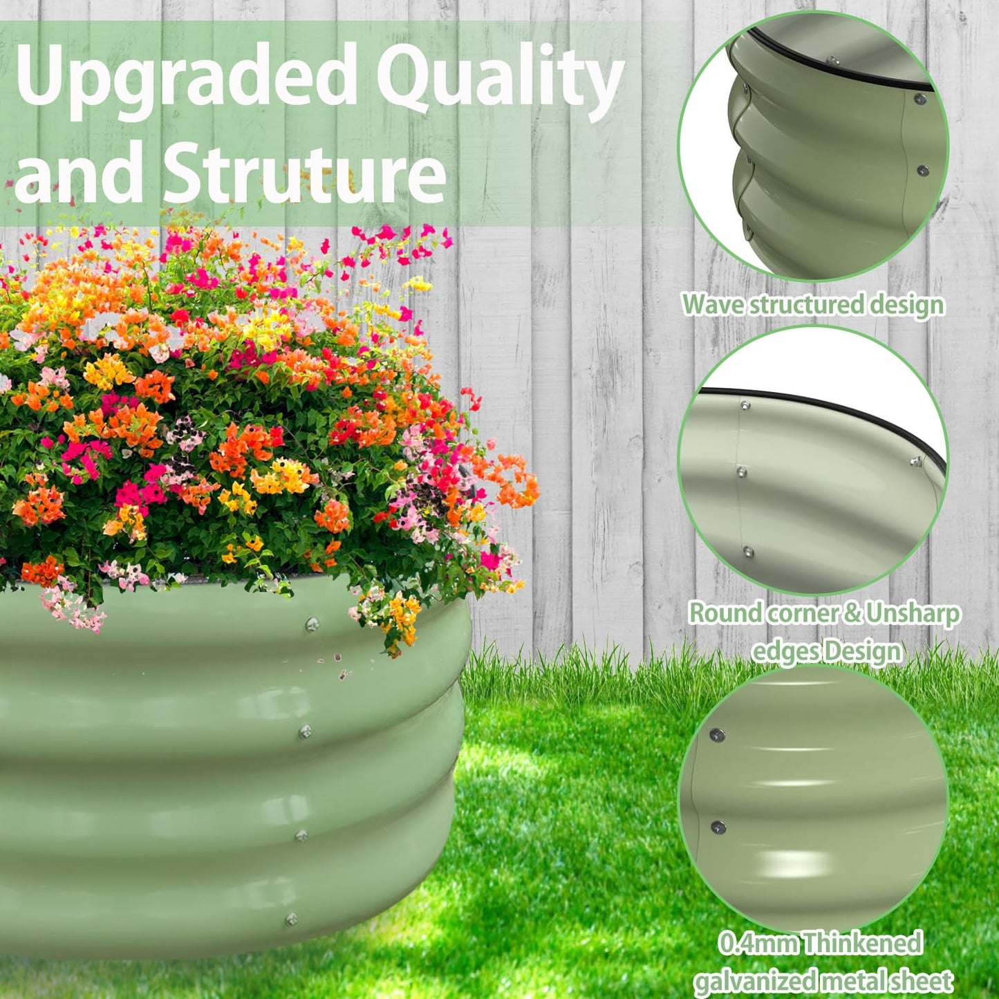 2-Pack Raised Beds for Garden – 60x30cm Round Steel Planter Box with Safety Edging, Outdoor Raised Planters for Vegetables, Flowers & Herbs, Bottomless Metal Garden Bed