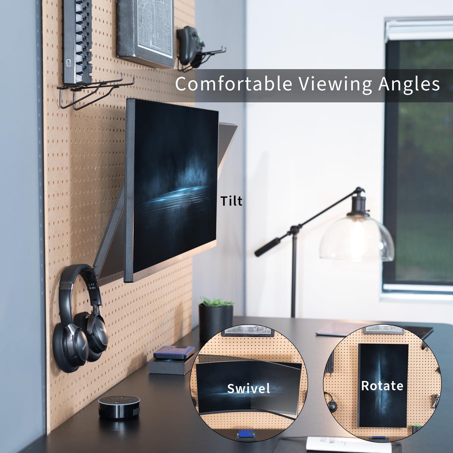 VIVO Articulating Single Monitor Pegboard Mount, Fits Screens up to 32 inches and Peg Boards up to 0.25 inches Thick with 1 inch Hole Spacing, Black, Mount-PB1